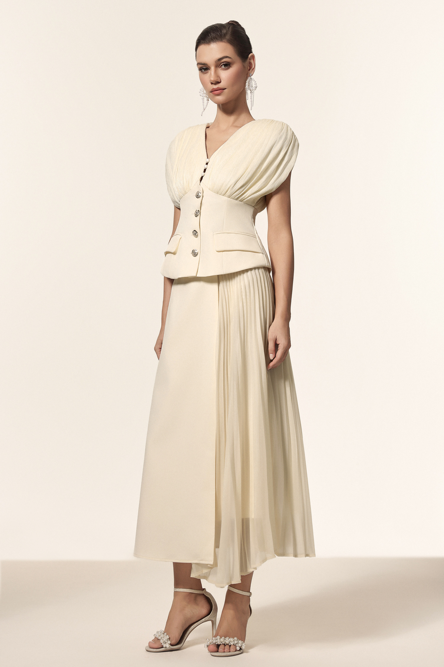 Harli V-Neck Sleeveless Folds Top And Skirt Two-Piece Set