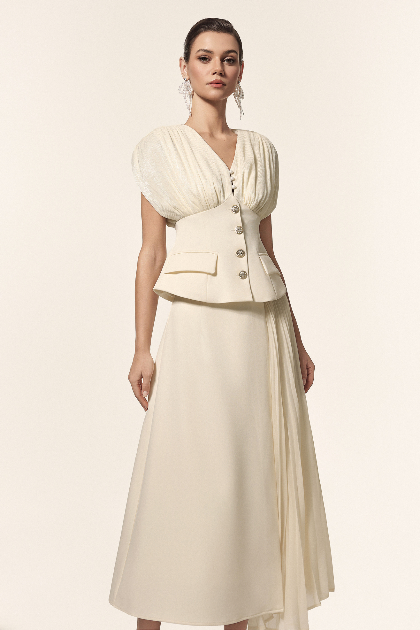 Harli V-Neck Sleeveless Folds Top And Skirt Two-Piece Set