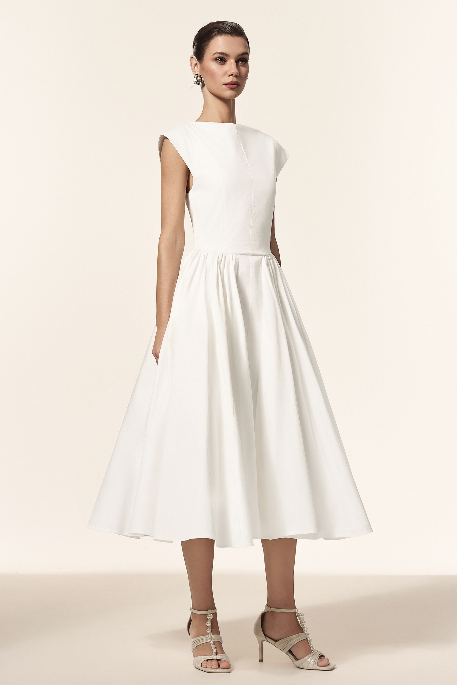 Lillian Sleeveless Folds Midi Dress