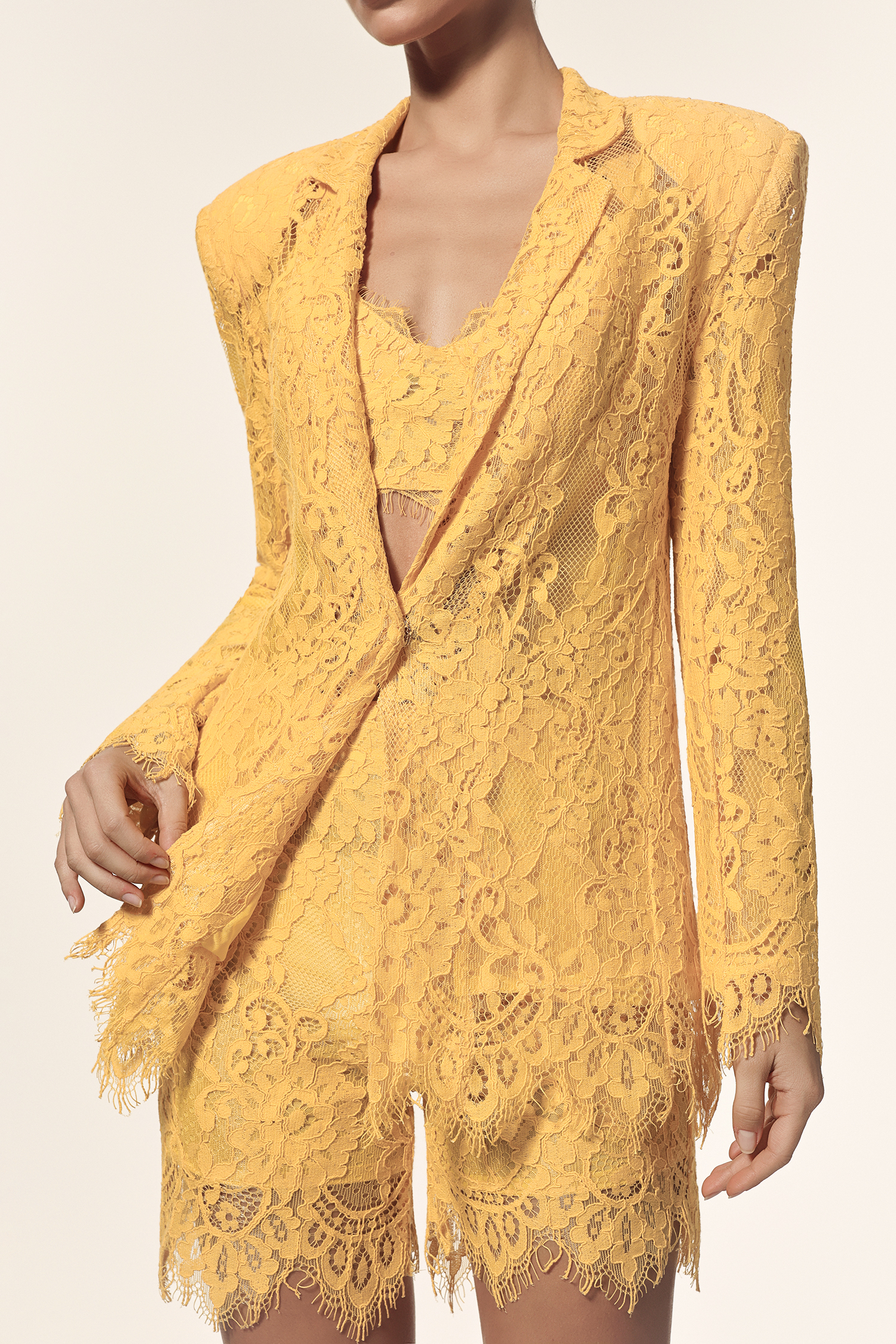 Rosee Halter Long Sleeves Lace Coat And Shorts Three-Piece Set