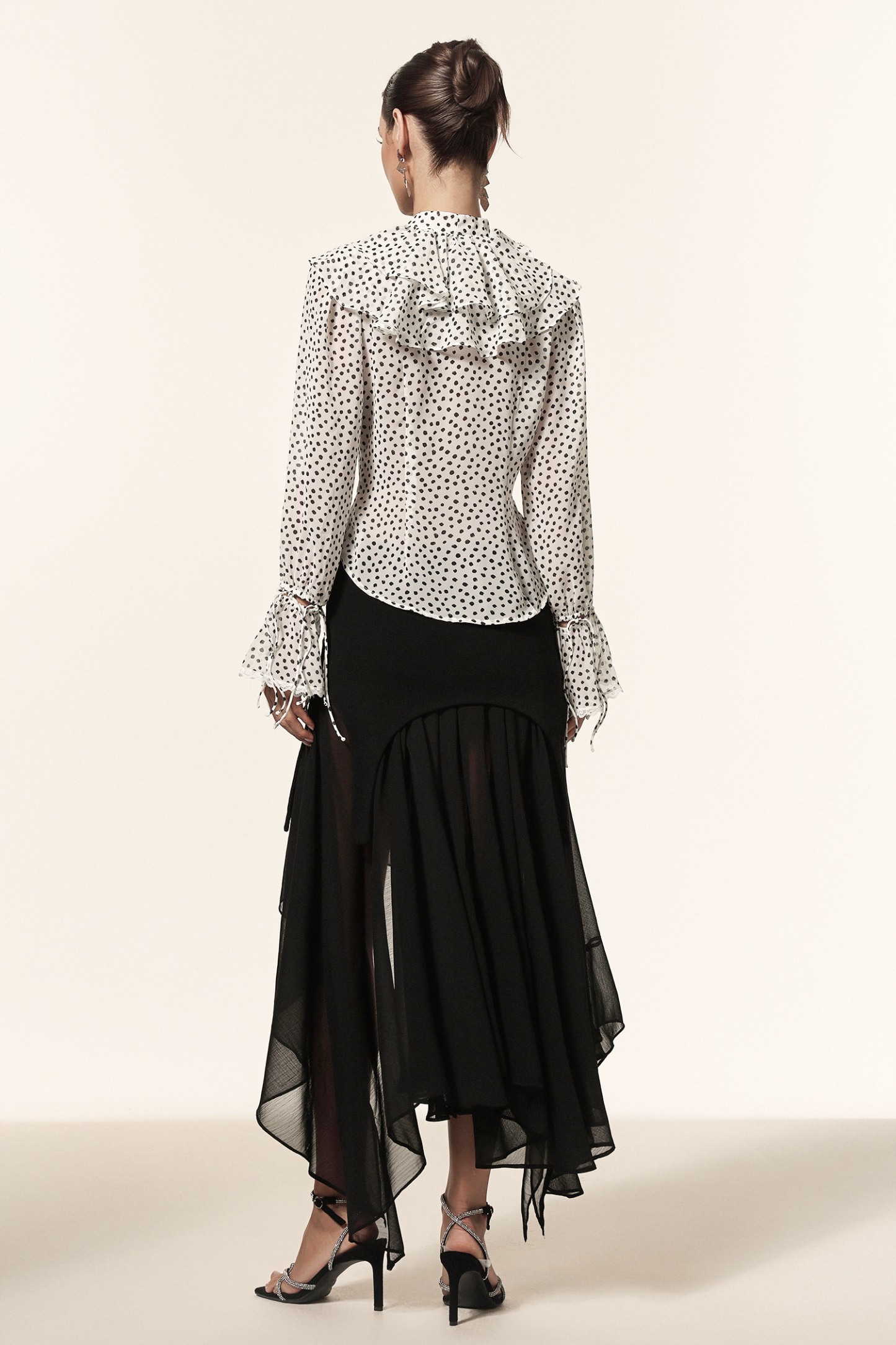 Lzada V-Neck Long Sleeves Folds Dot Printed Top