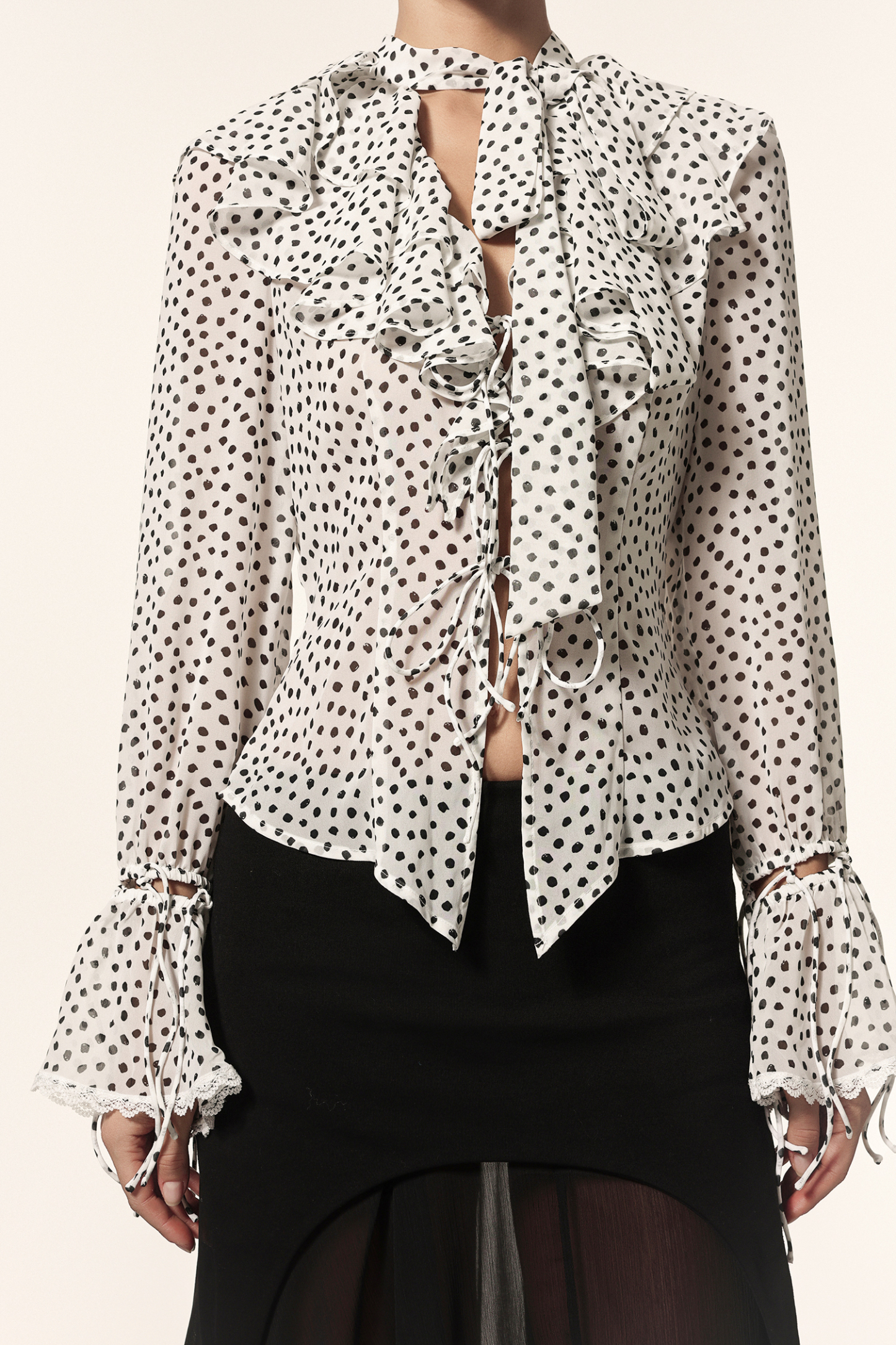 Lzada V-Neck Long Sleeves Folds Dot Printed Top