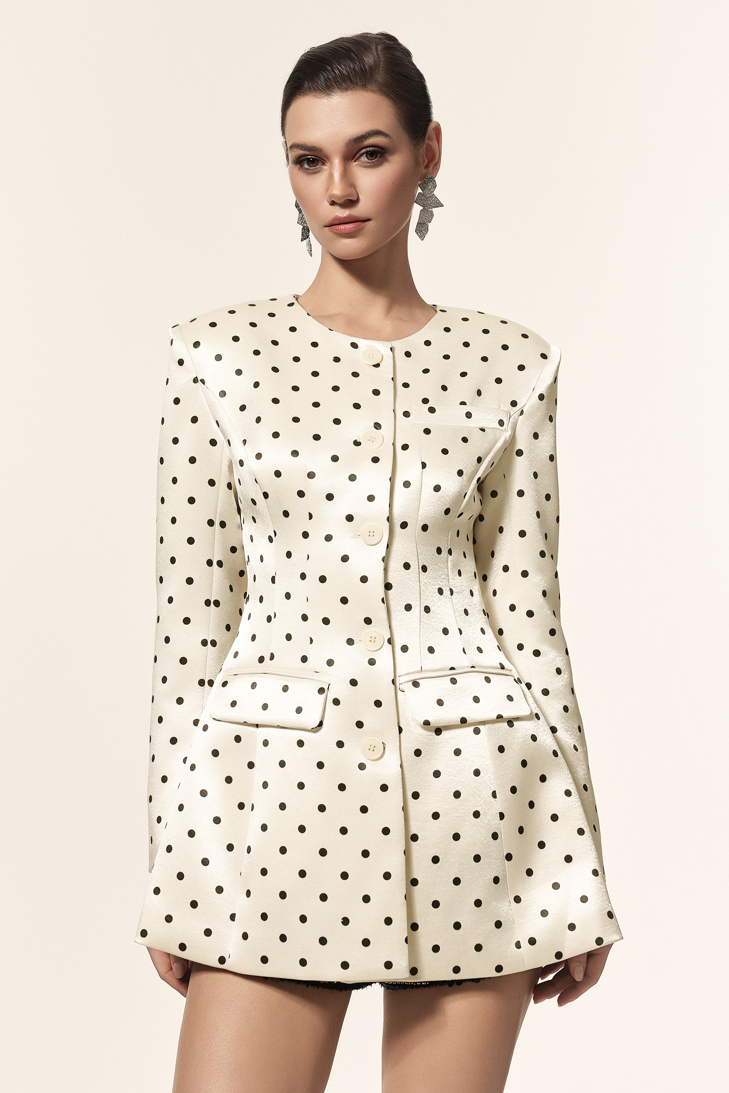 Saraja Round Neck Long Sleeves Dot Printed Top Coat