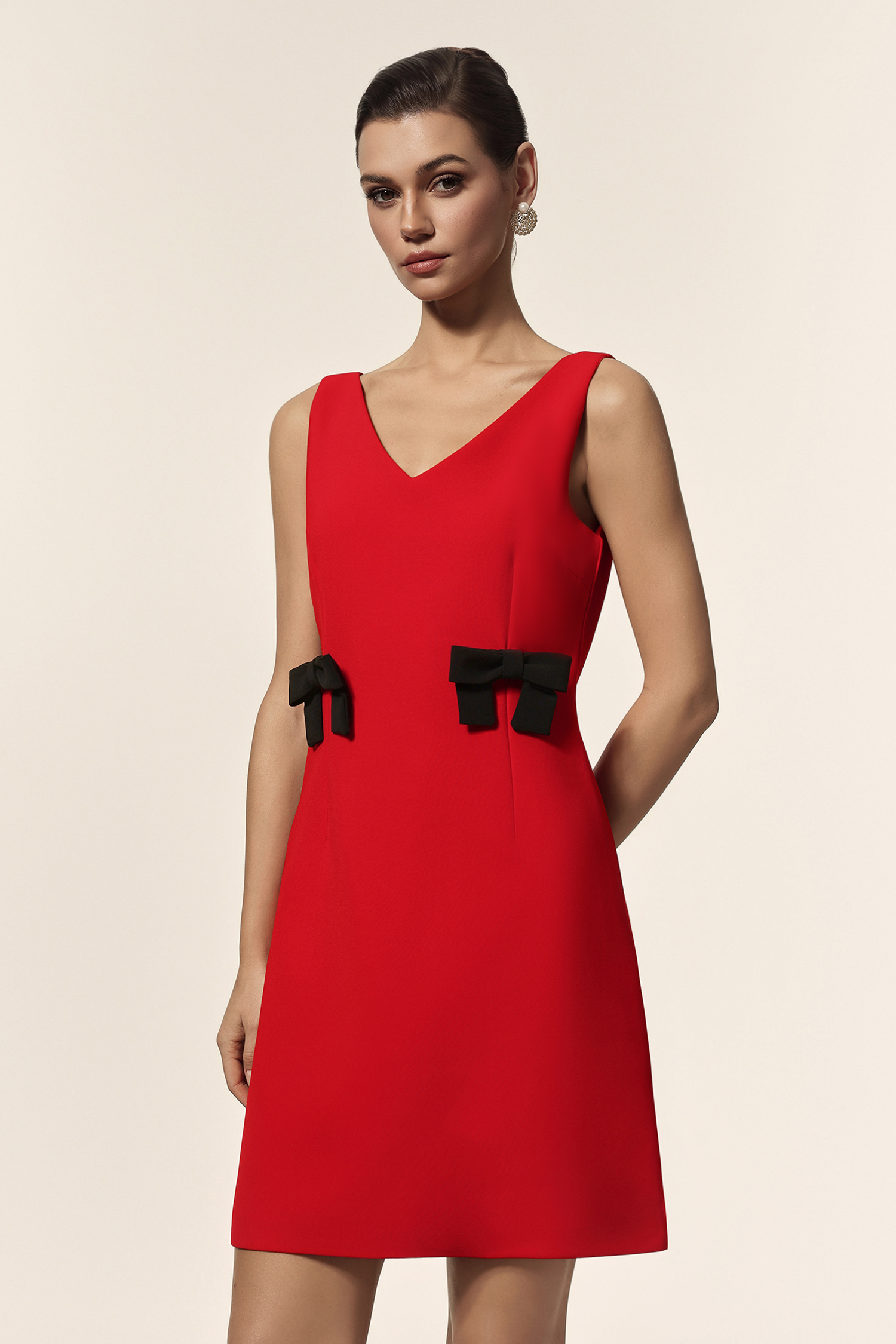 Quany V-Neck Sleeveless Bowknot Mini Dress