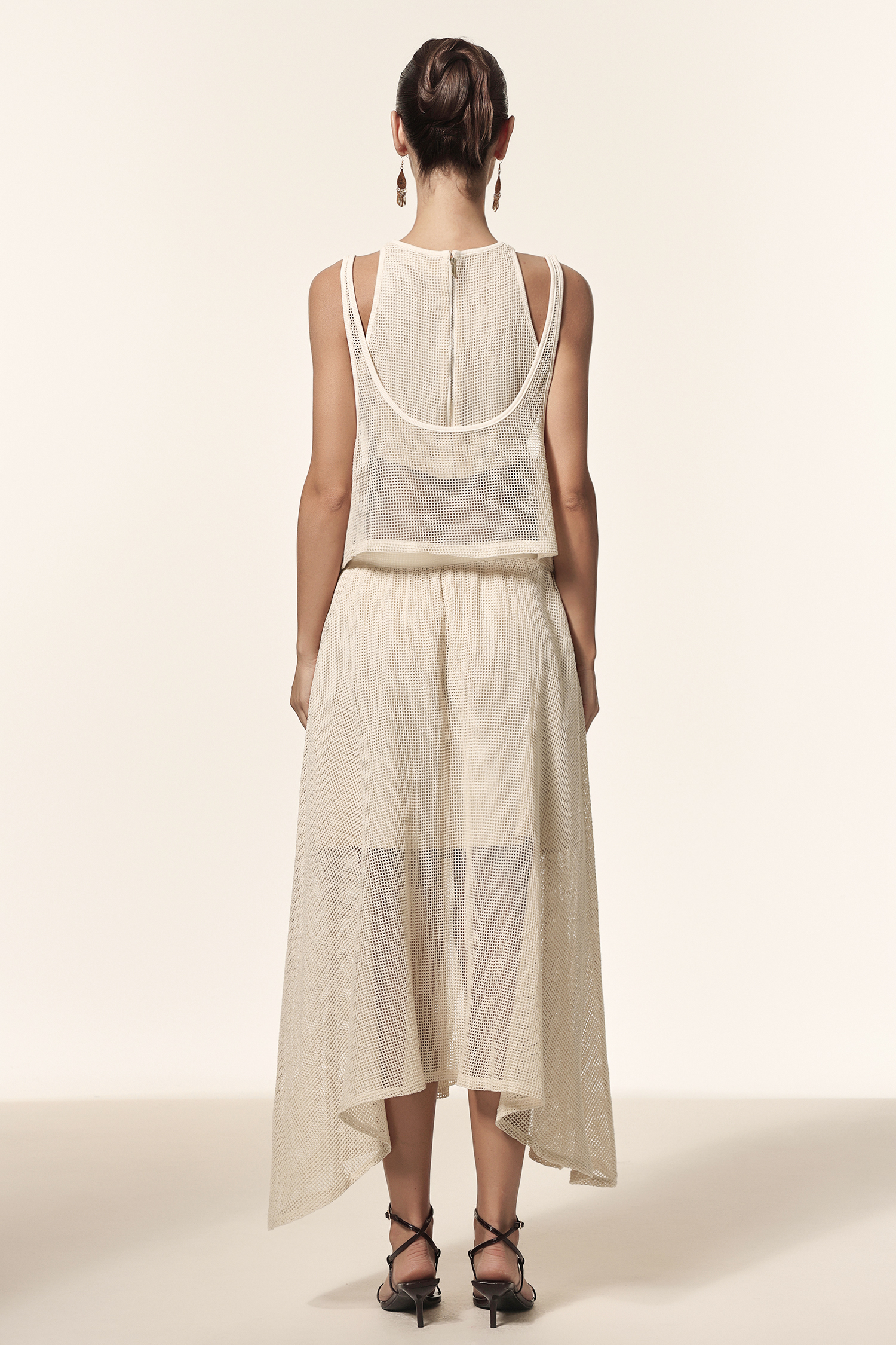 Kandiss Round Neck Sleeveless Hollow Out Jacquard Three-Piece Set