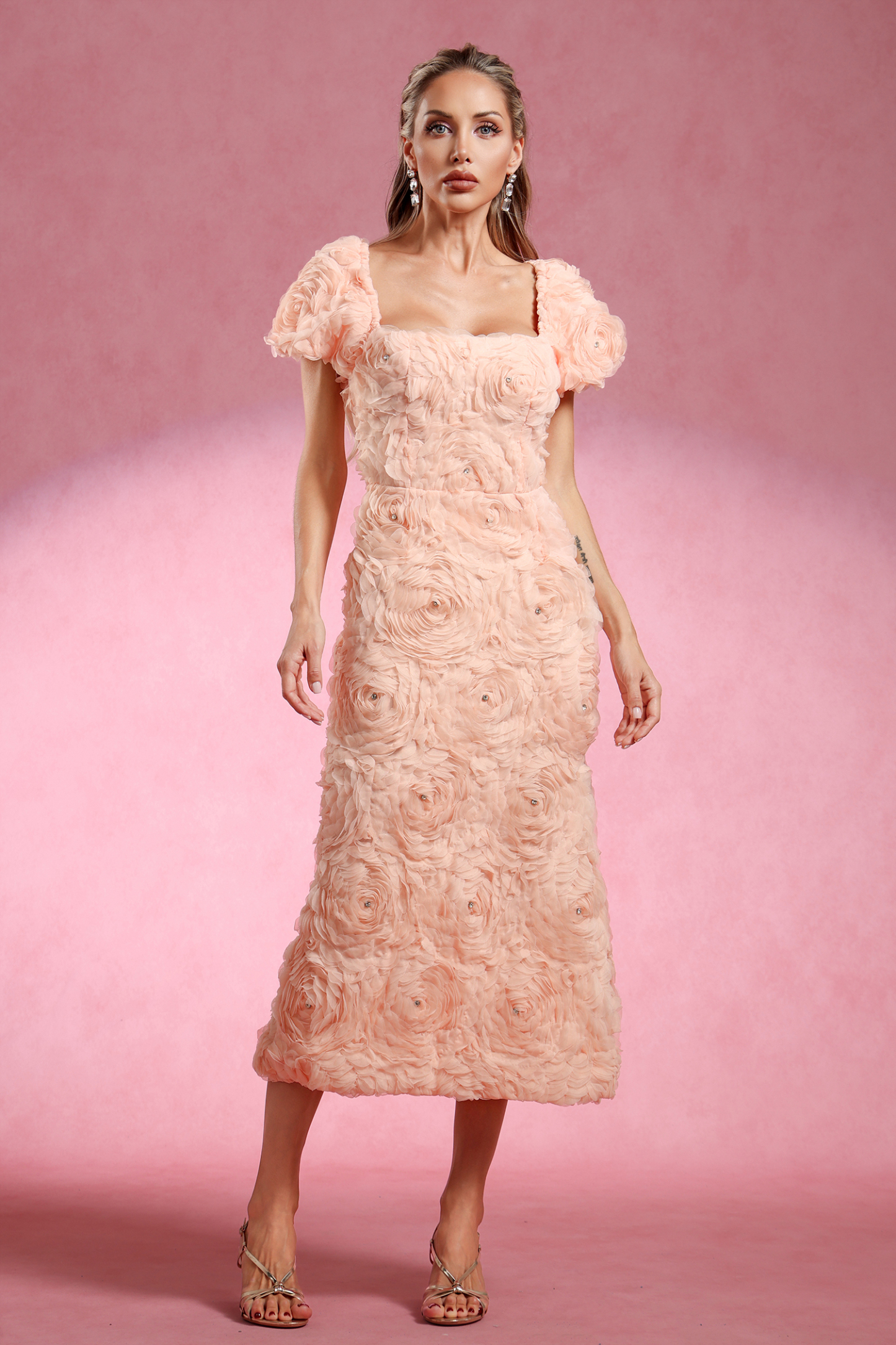 Maci Short Sleeve Flowers Maxi Dress