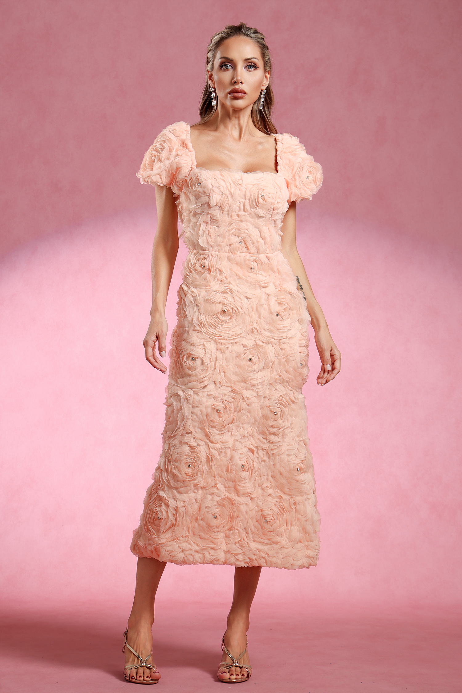 Maci Short Sleeve Flowers Maxi Dress