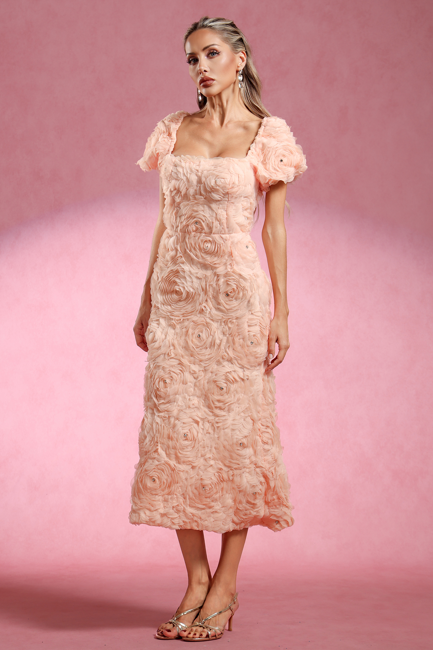 Maci Short Sleeve Flowers Maxi Dress