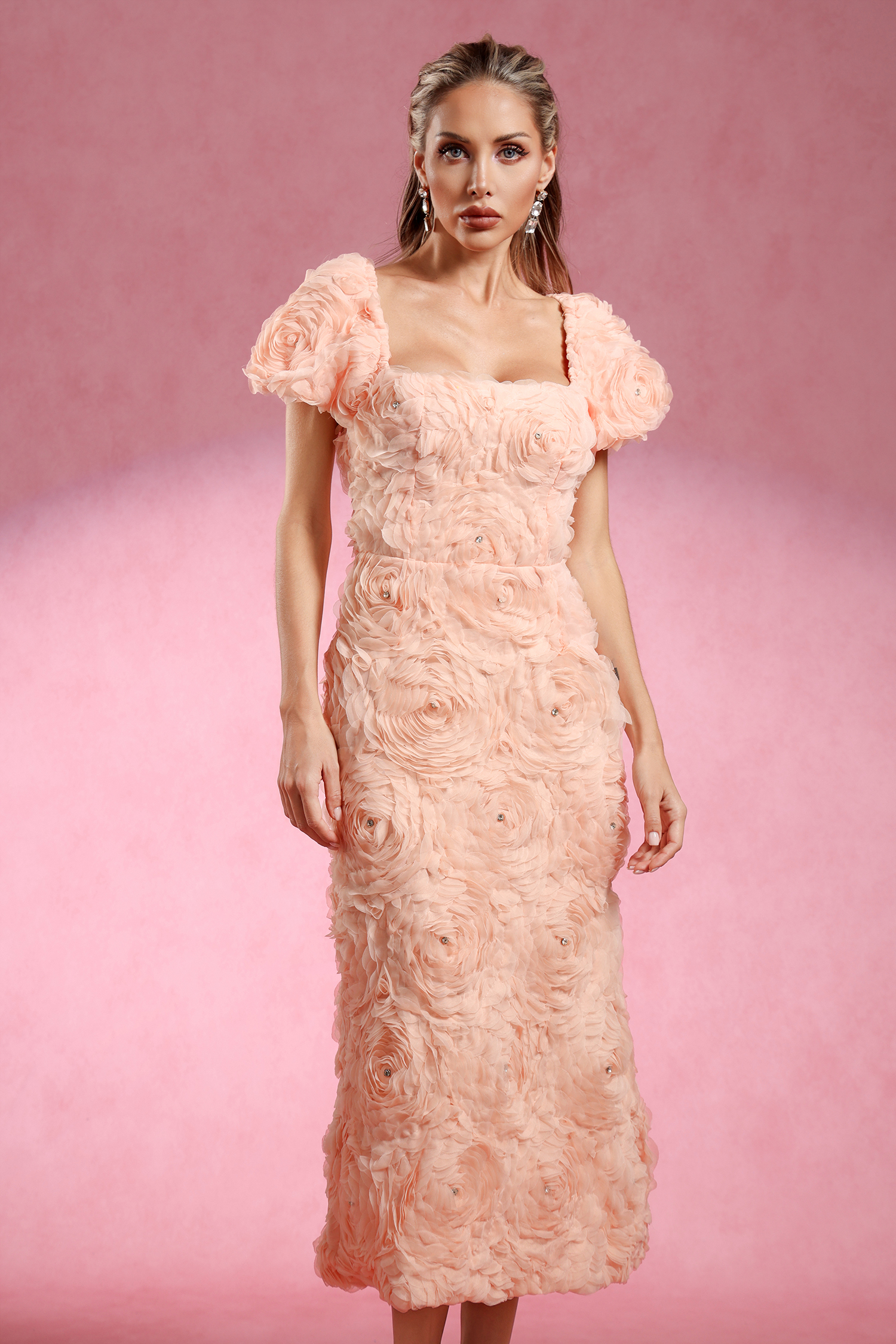 Maci Short Sleeve Flowers Maxi Dress