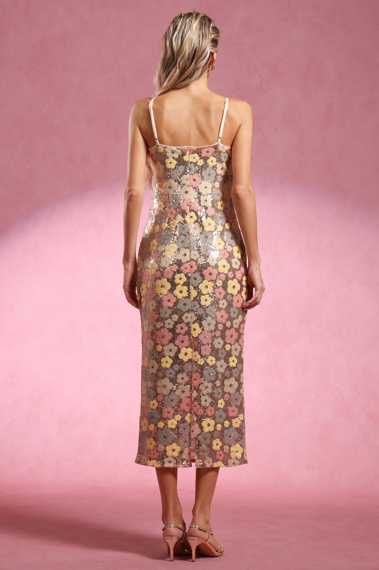 Kyli Sleeveless Flowers Sequin Maxi Dress