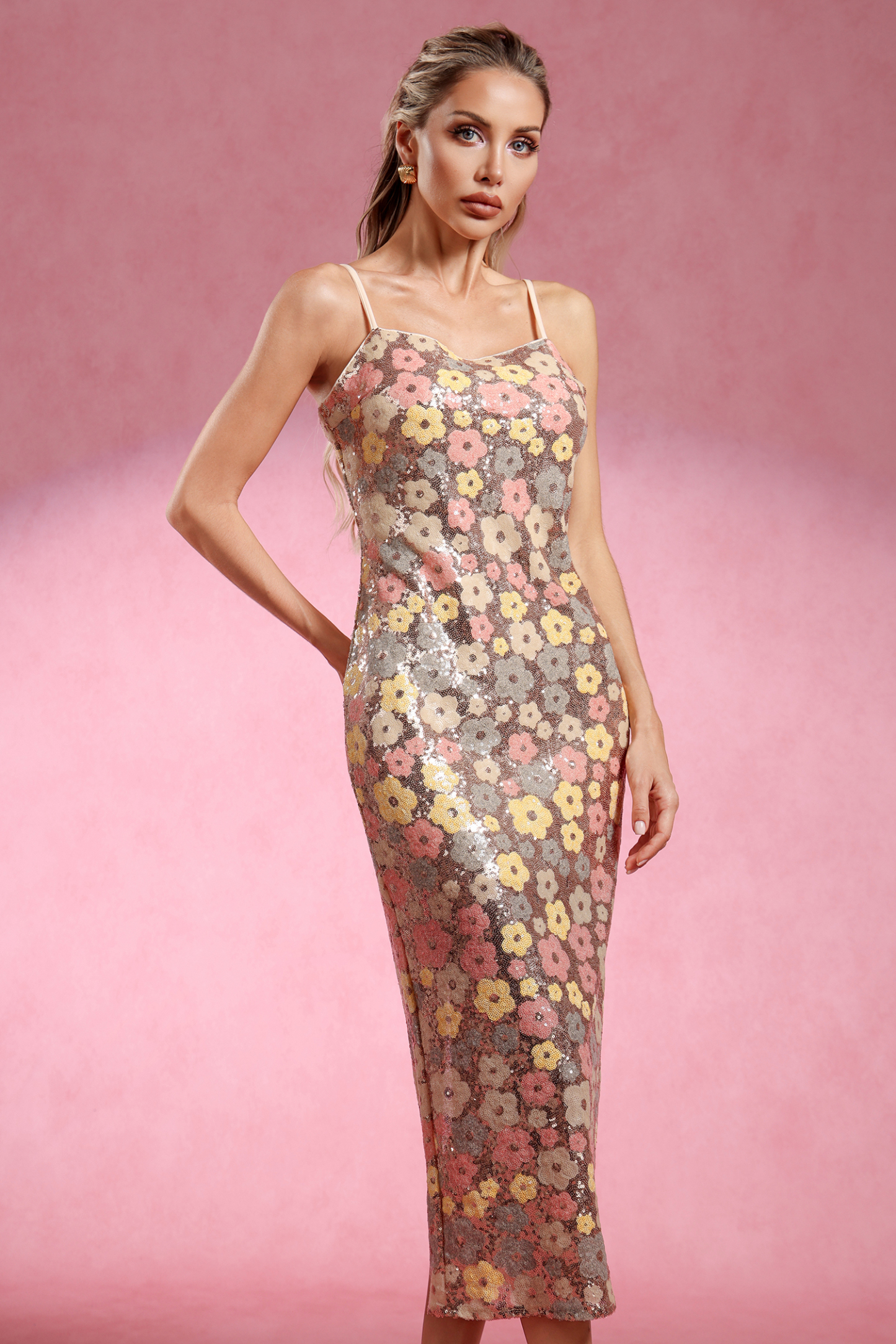 Kyli Sleeveless Flowers Sequin Maxi Dress