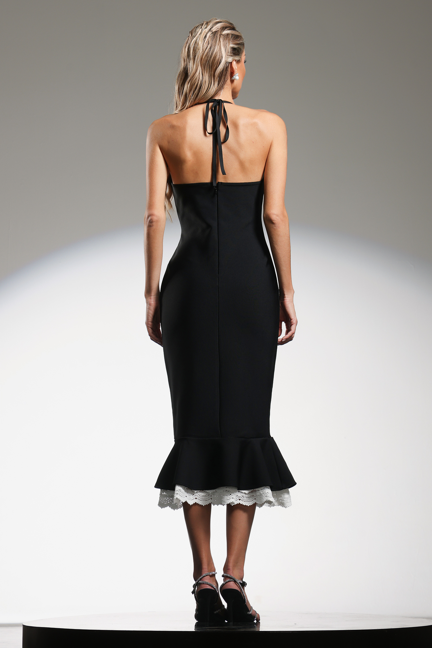 Ikira Halter Sleeveless Lace Bandage Midi Dress