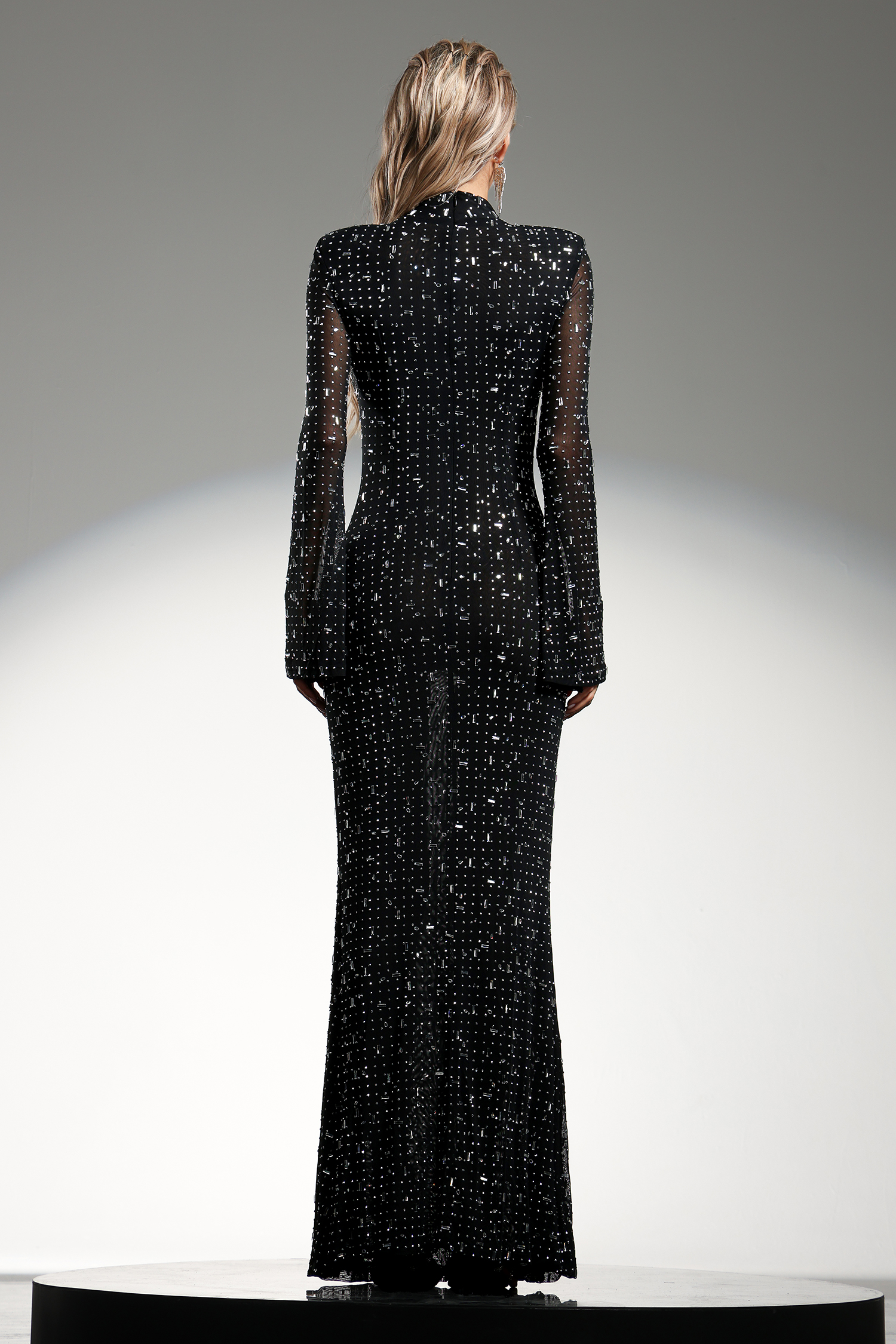 Gilian Long Sleeves High Neck Diamond Maxi Dress