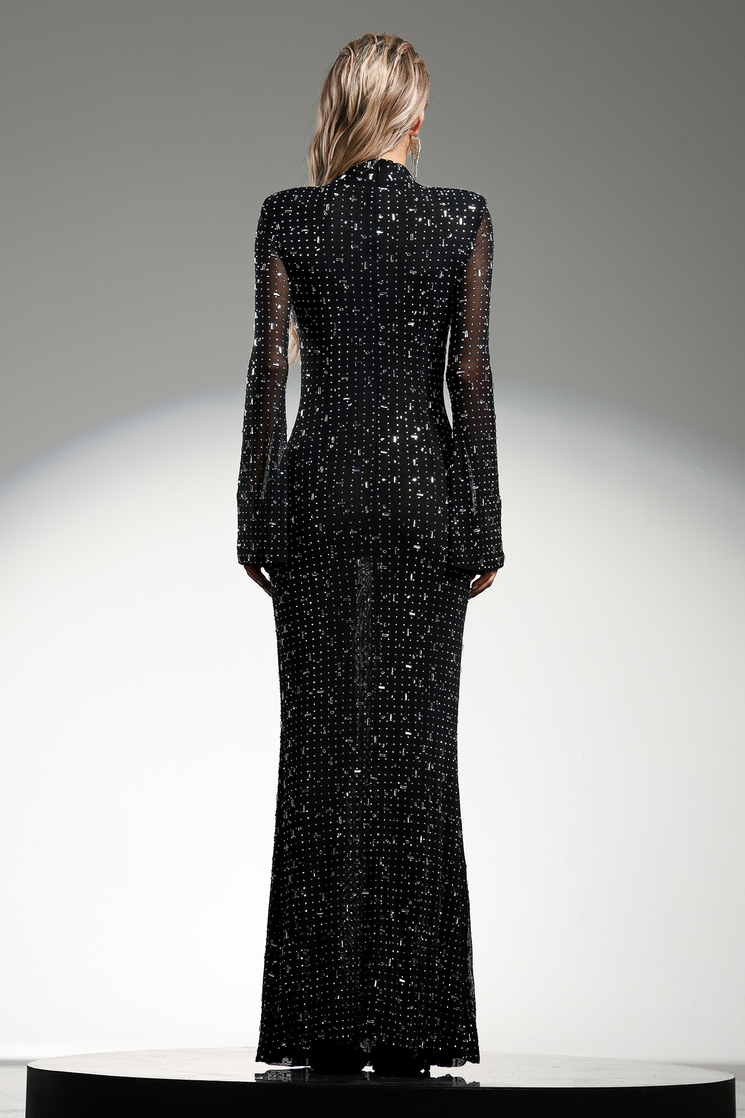 Gilian Long Sleeves High Neck Diamond Maxi Dress