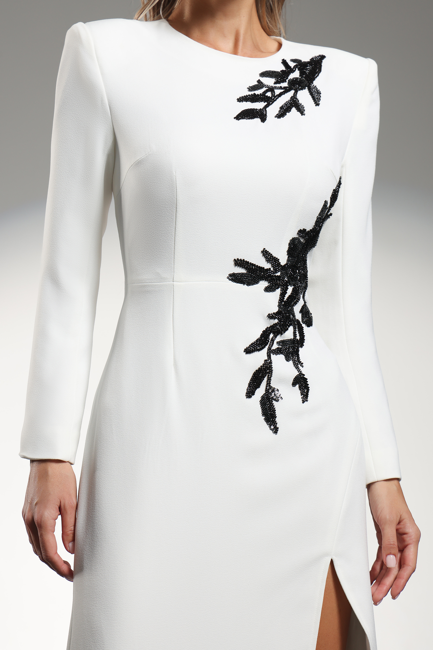 Rita Long Sleeves Beaded String Split Maxi Dress