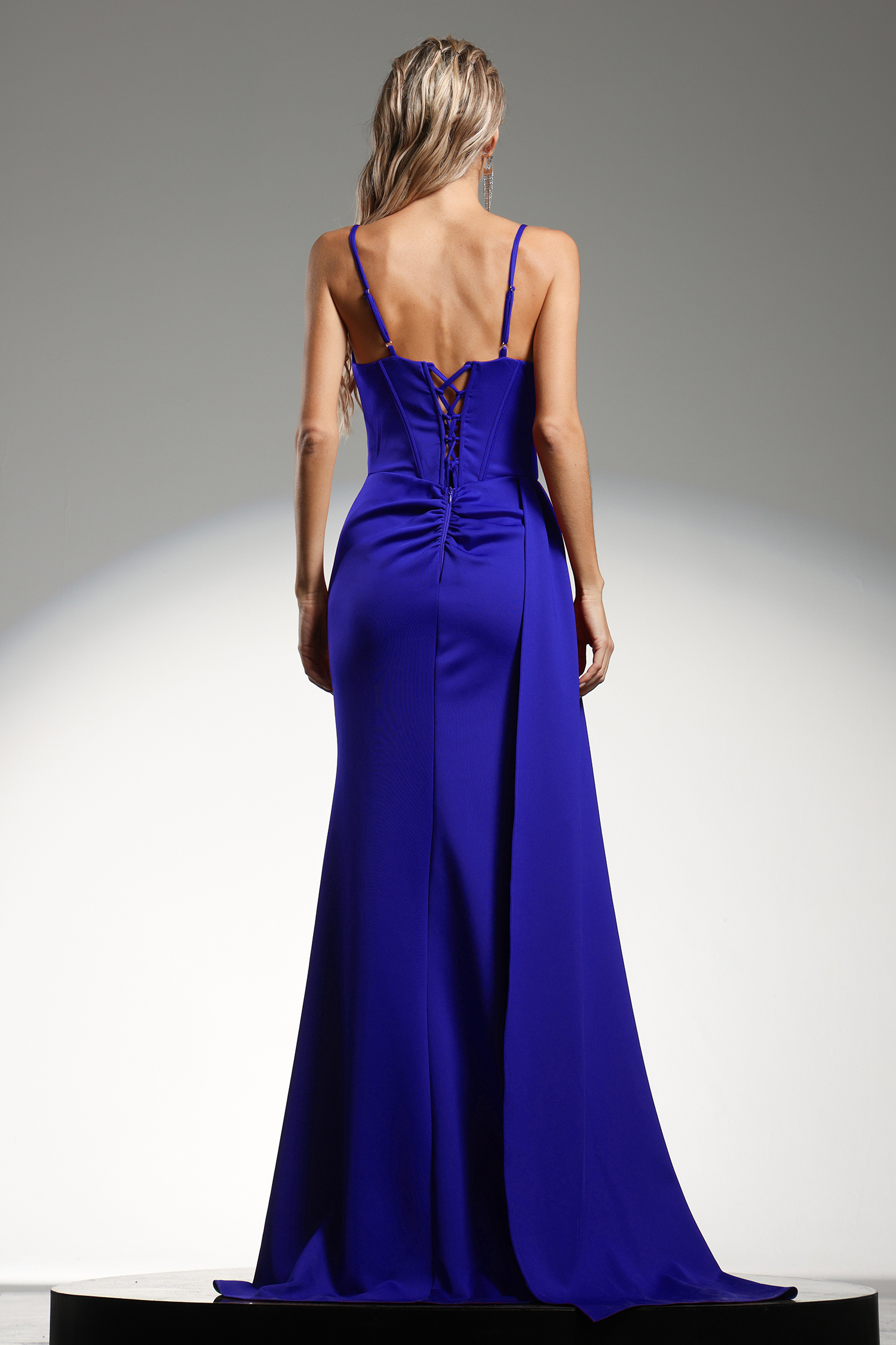 Ethel Sleeveless Strap Slit Diamond RoyalBlue Maxi Dress