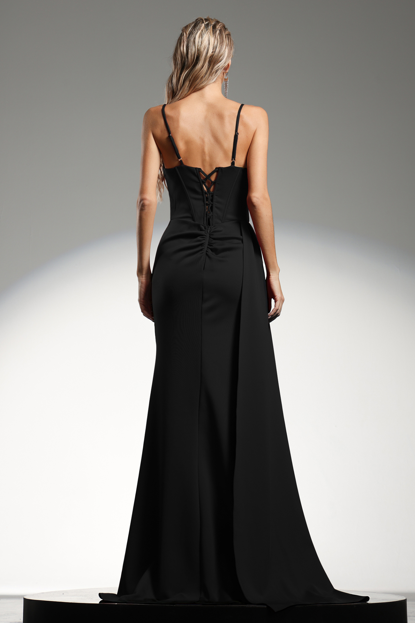 Ethel Sleeveless Strap Slit Diamond Black Maxi Dress