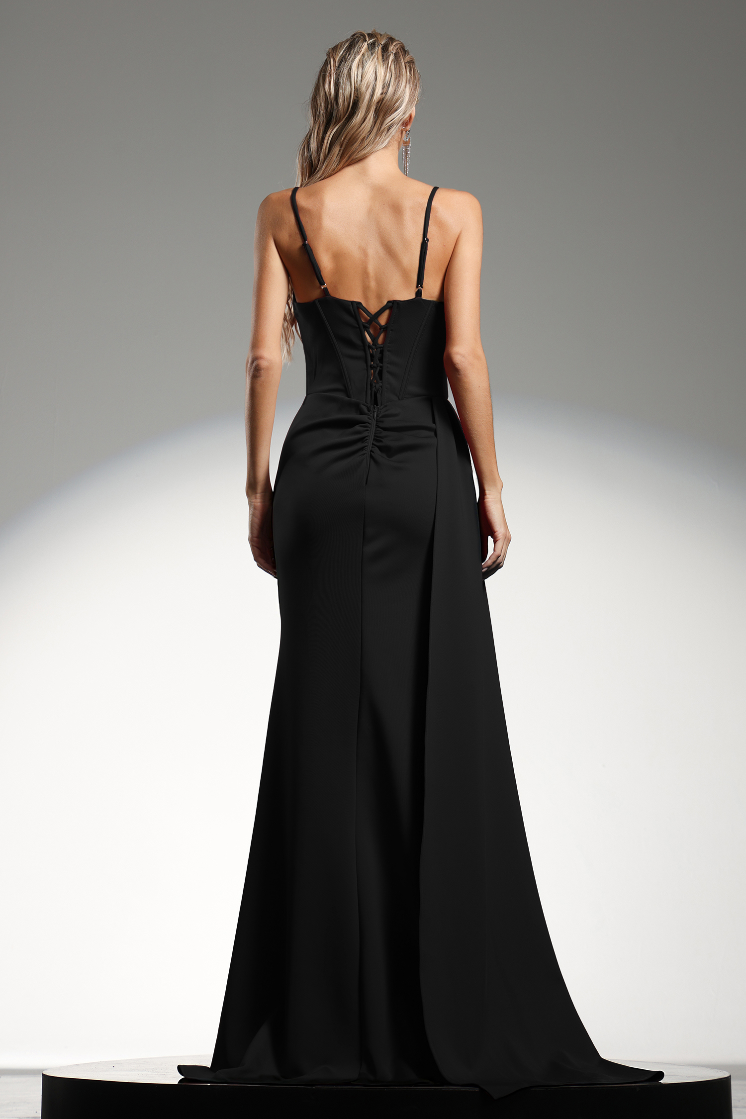 Ethel Sleeveless Strap Slit Diamond Black Maxi Dress