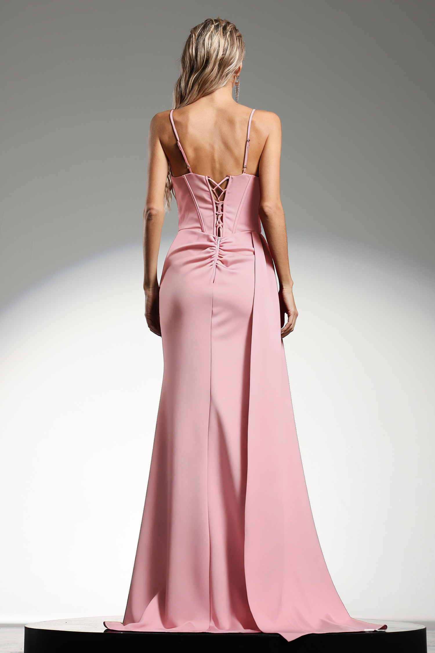 Ethel Sleeveless Strap Slit Diamond Pink Maxi Dress