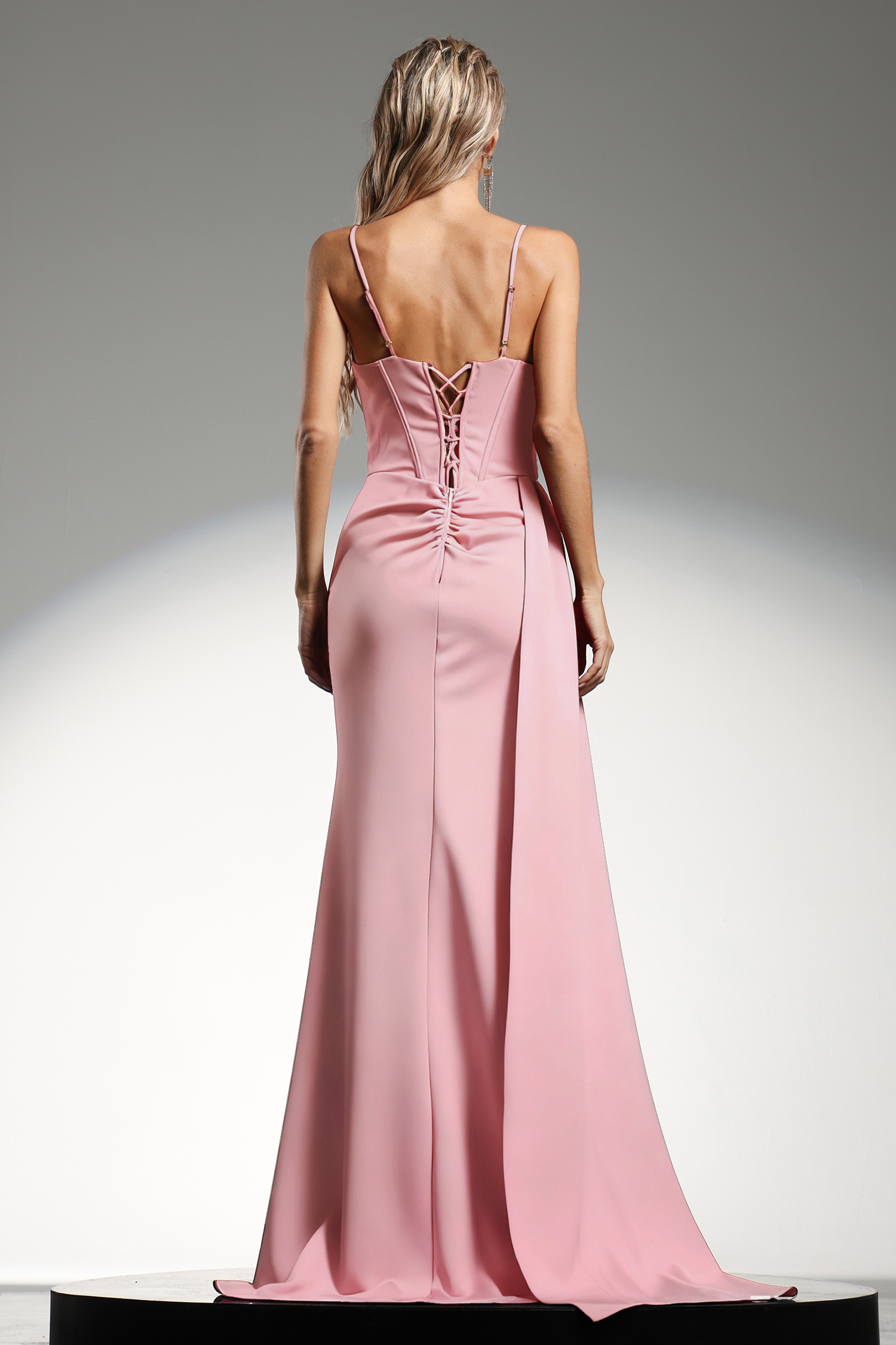 Ethel Sleeveless Strap Slit Diamond Pink Maxi Dress