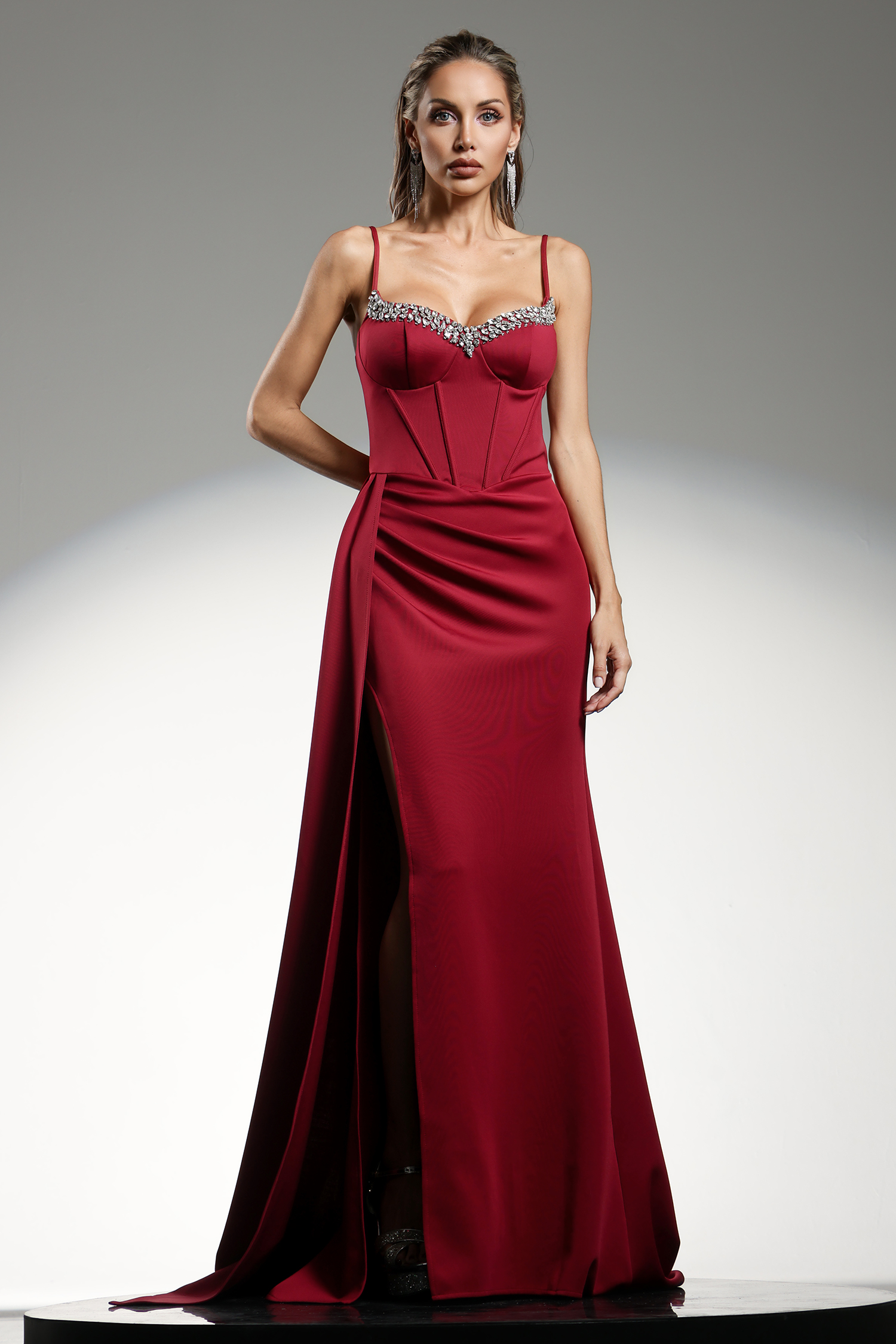 Ethel Sleeveless Strap Slit Diamond Maxi Dress