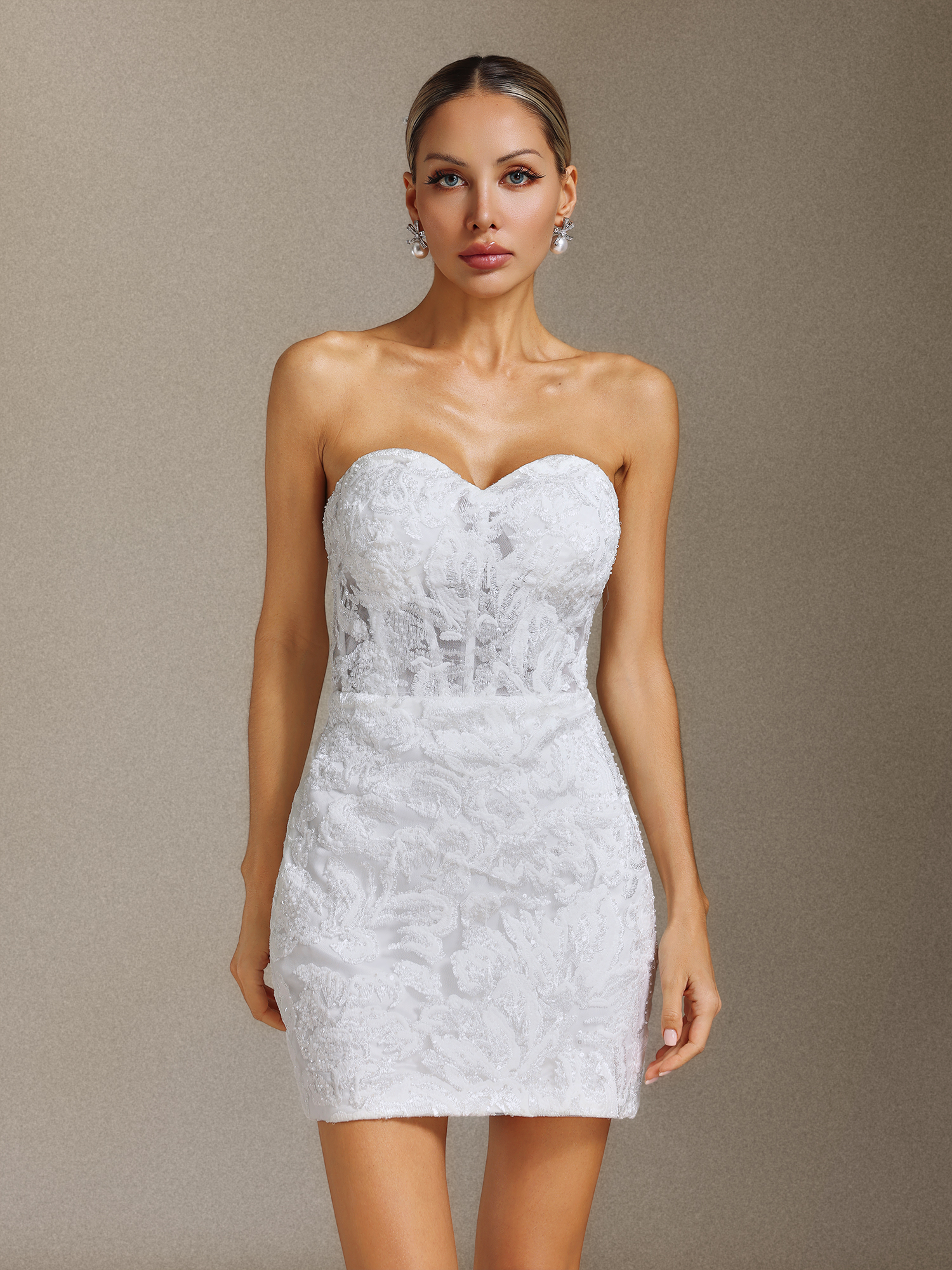 Viaya Beading lace strapless mini skirt