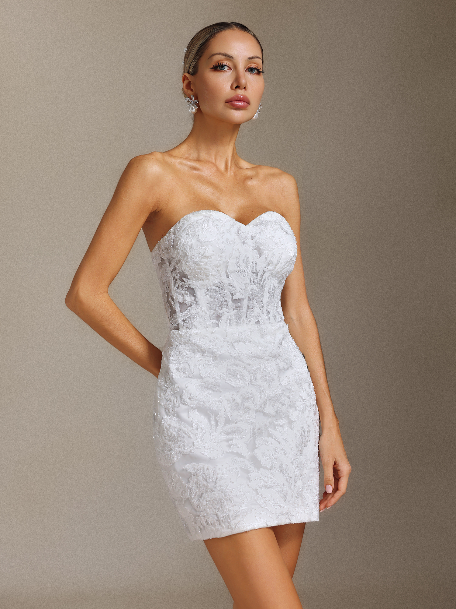 Viaya Beading lace strapless mini skirt