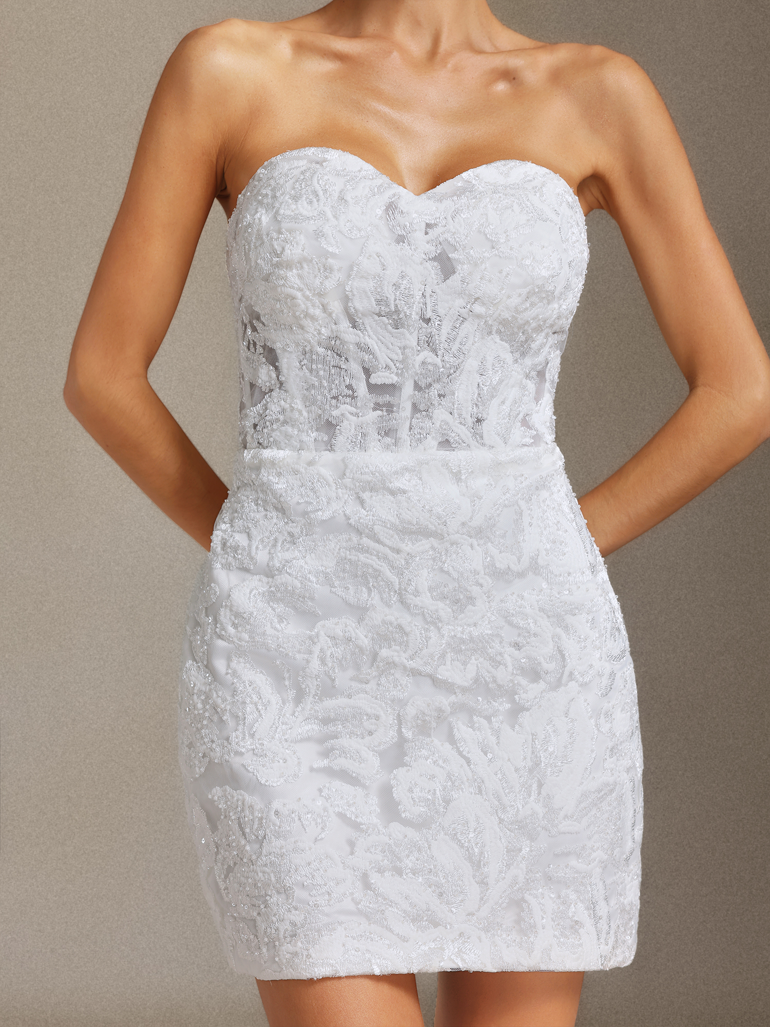 Viaya Beading lace strapless mini skirt