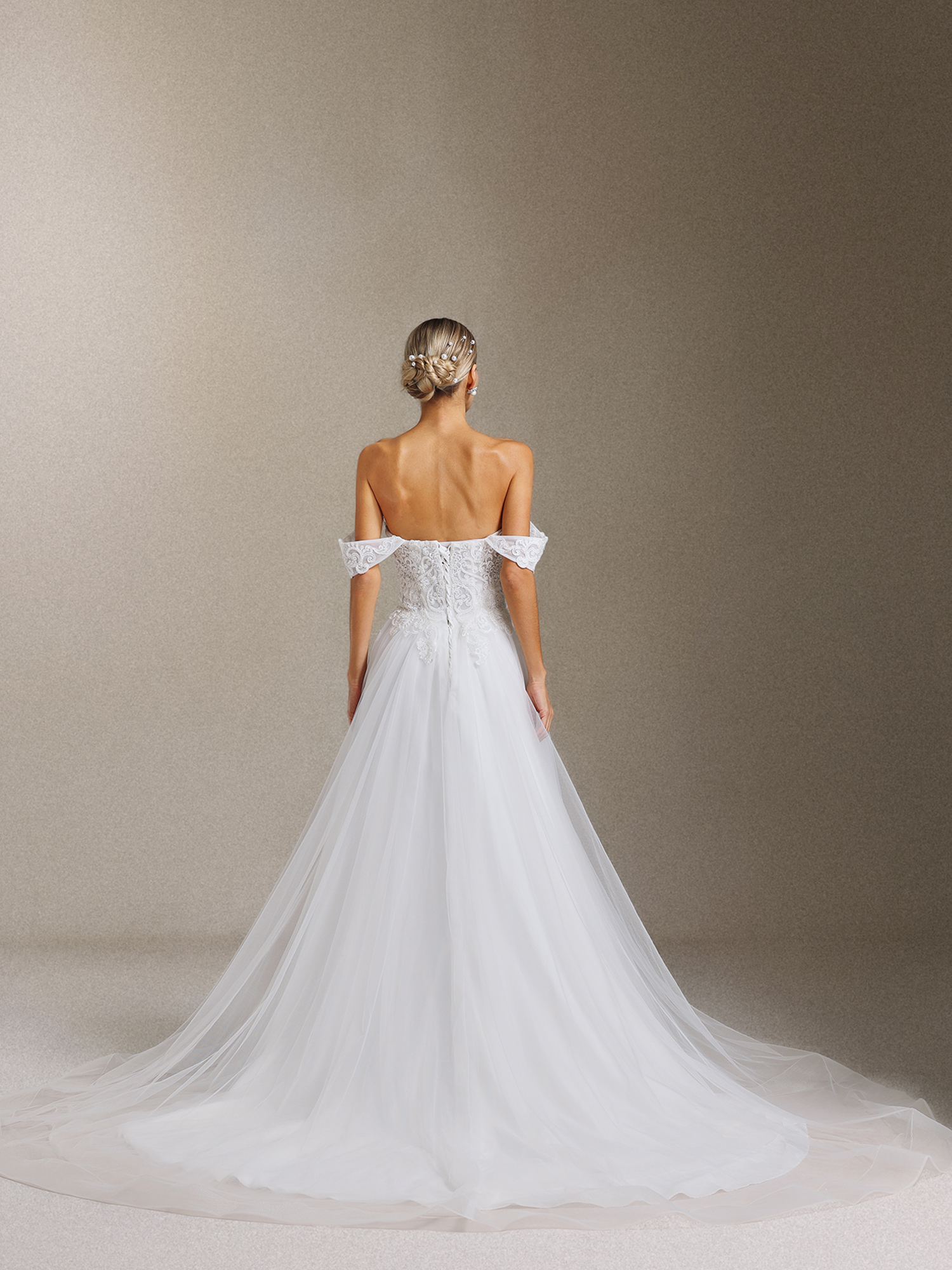 Lala Off-the-shoulder Lace Fish bone maxi wedding dress