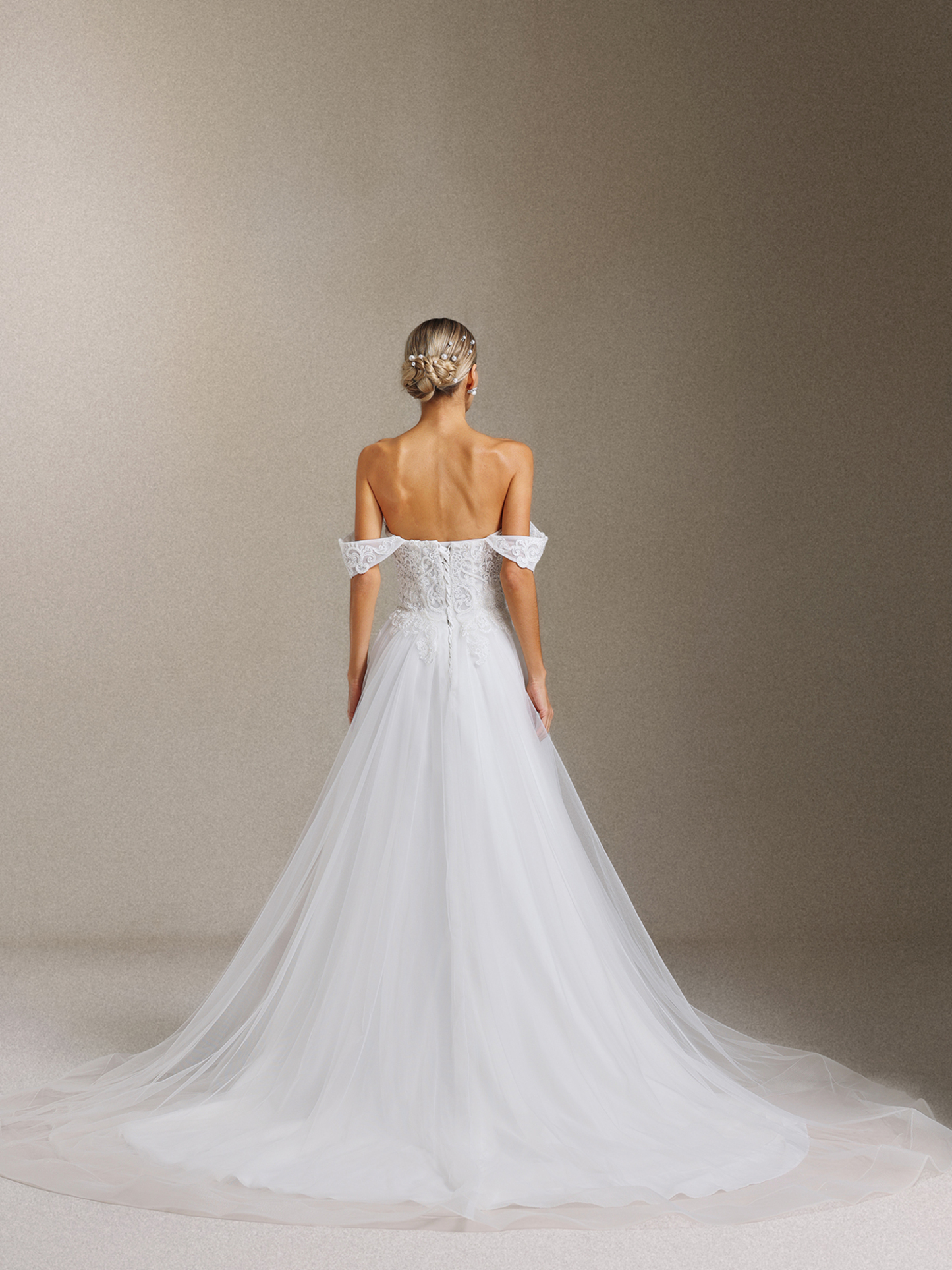 Lala Off-the-shoulder Lace Fish bone maxi wedding dress