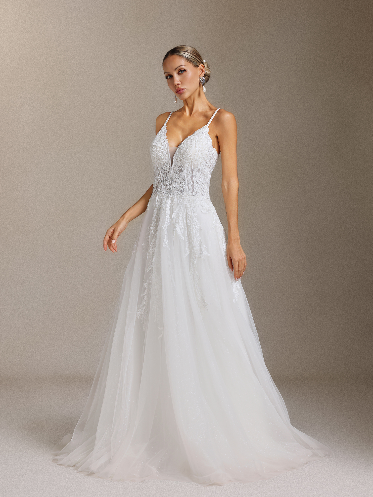 Yetta Beaded lace halter maxi wedding dress