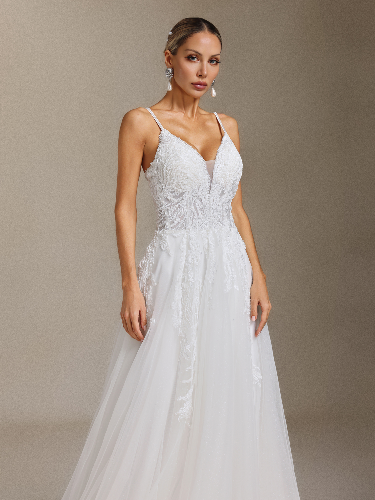 Yetta Beaded lace halter maxi wedding dress