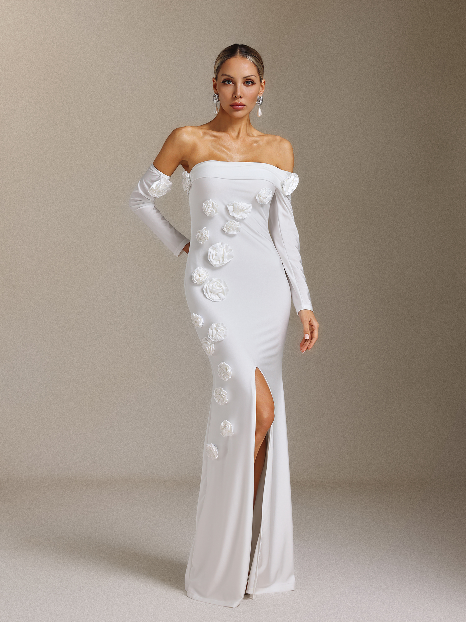 Nerlii Flower Off Shoulder Maxi Dress