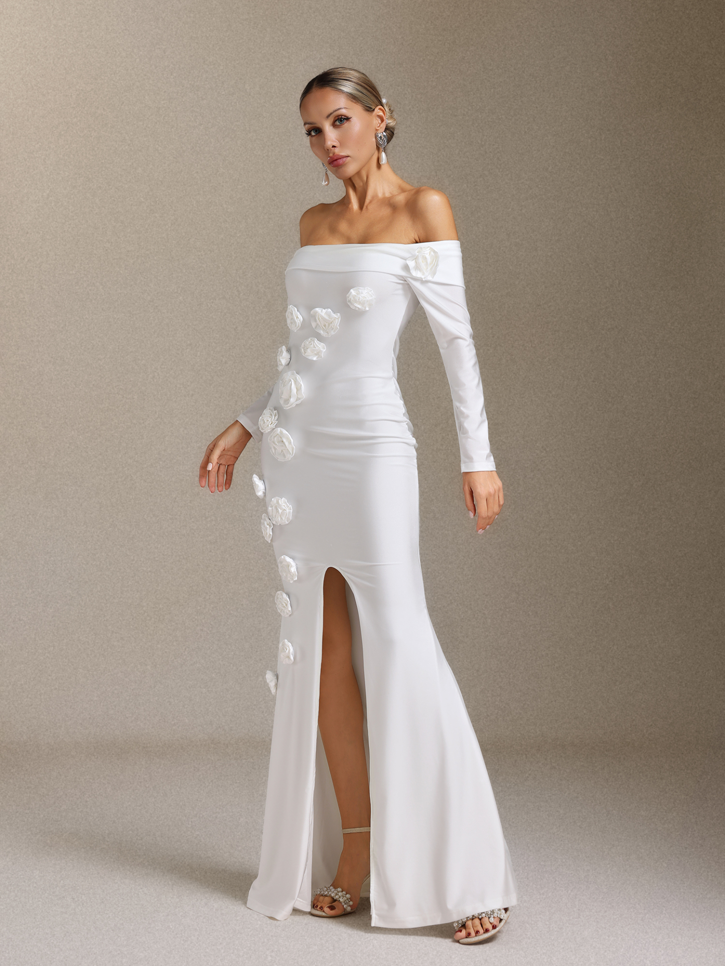 Nerlii Flower Off Shoulder Maxi Dress