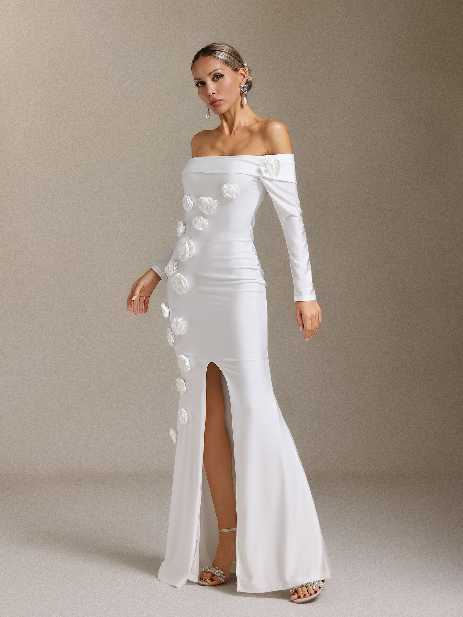 Nerlii Flower Off Shoulder Maxi Dress