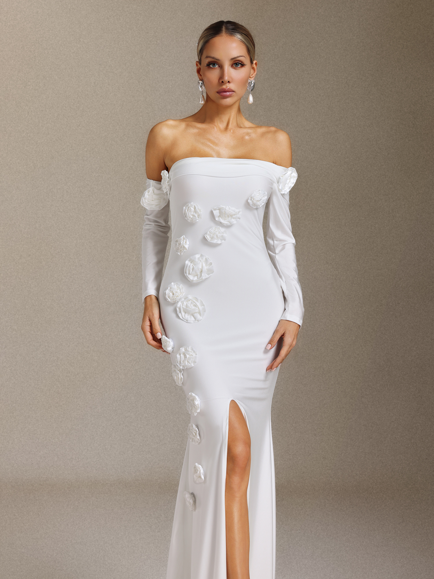 Nerlii Flower Off Shoulder Maxi Dress