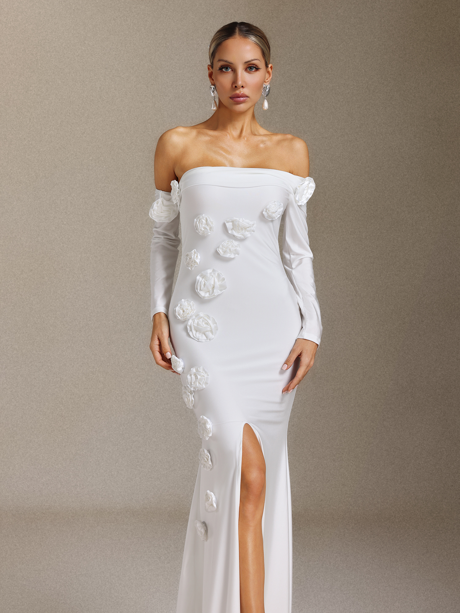 Nerlii Flower Off Shoulder Maxi Dress