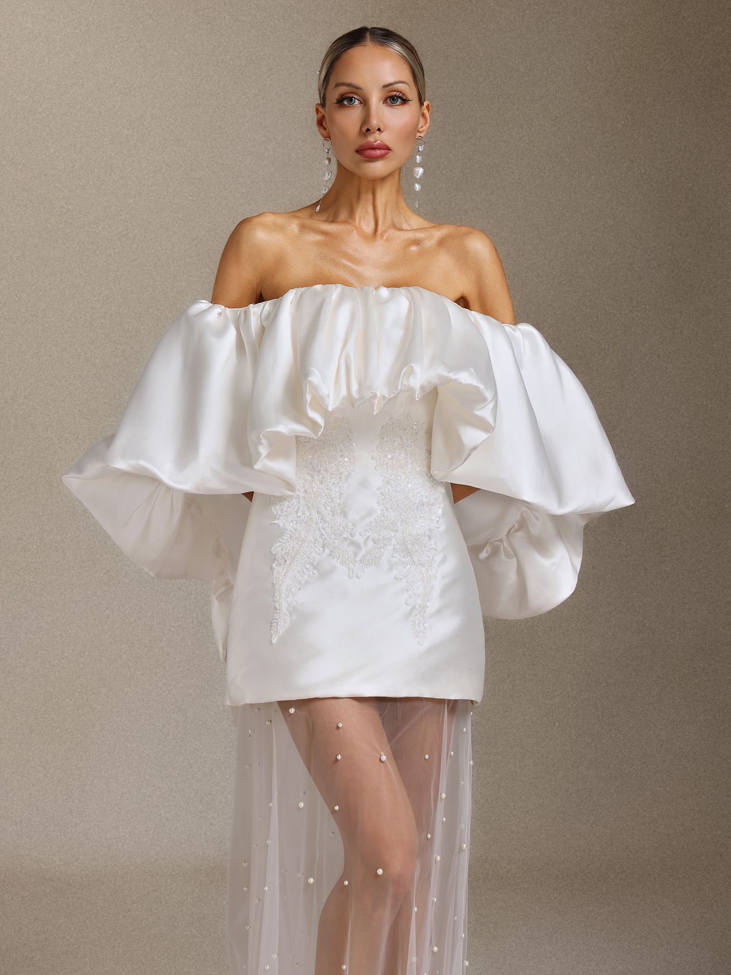 Lilya Off-the-shoulder pearl embroidery long wedding dress