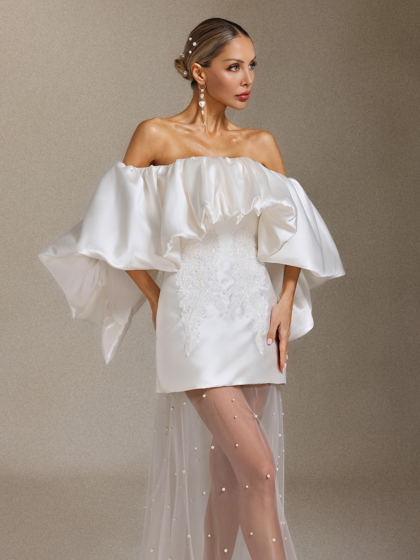 Lilya Off-the-shoulder pearl embroidery long wedding dress