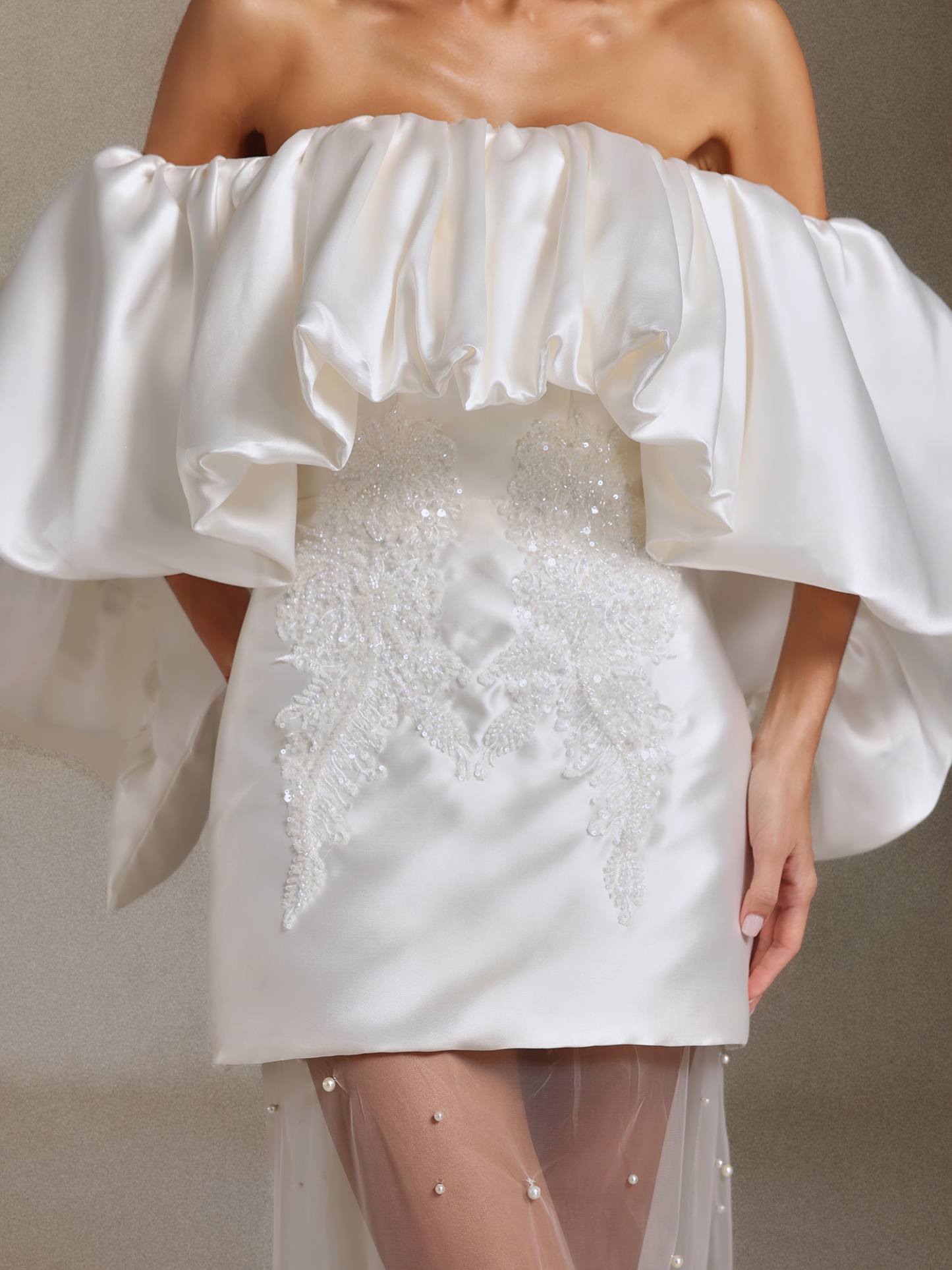 Lilya Off-the-shoulder pearl embroidery long wedding dress