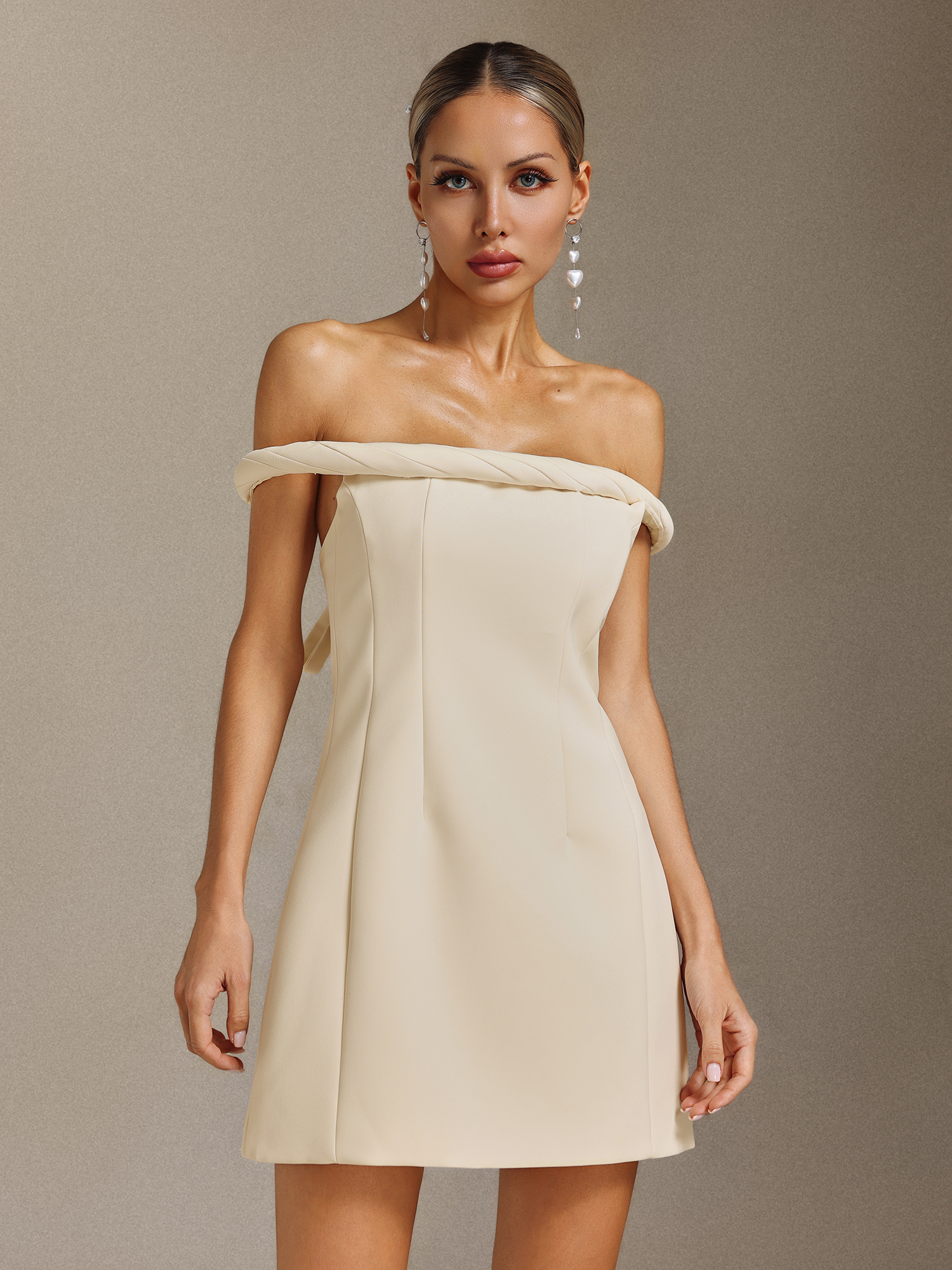 Larry Off-the-shoulder sleeveless A-line short dress