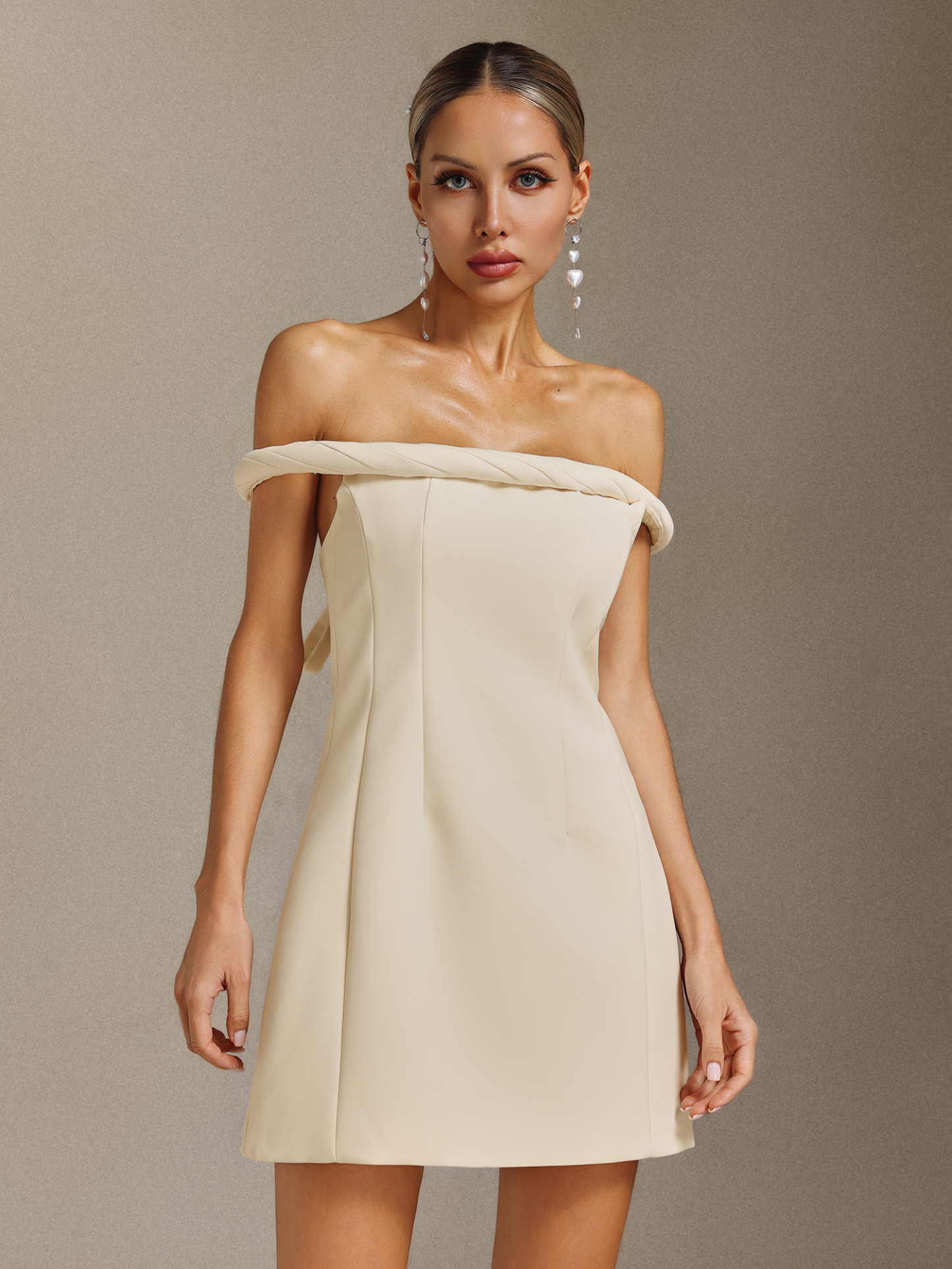 Larry Off-the-shoulder sleeveless A-line short dress