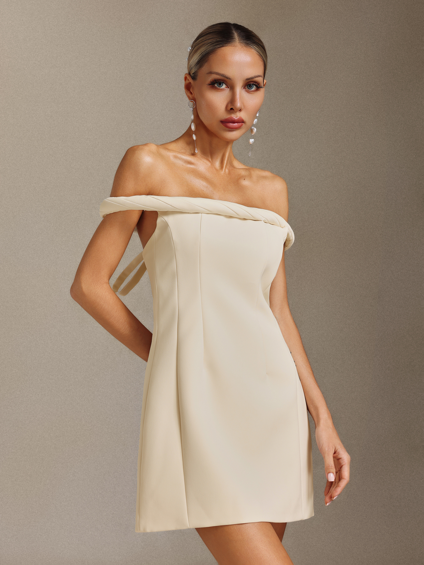 Larry Off-the-shoulder sleeveless A-line short dress