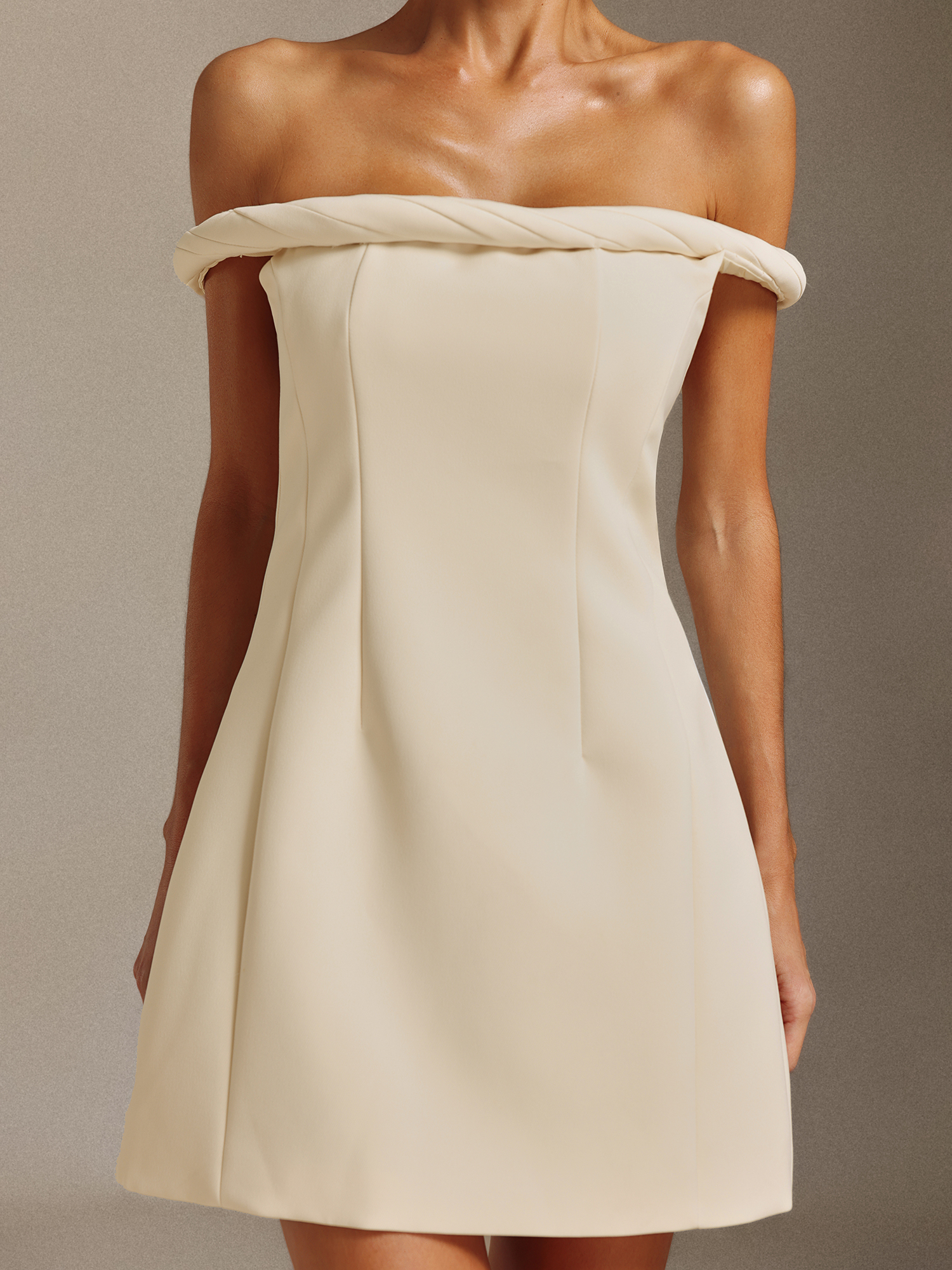 Larry Off-the-shoulder sleeveless A-line short dress