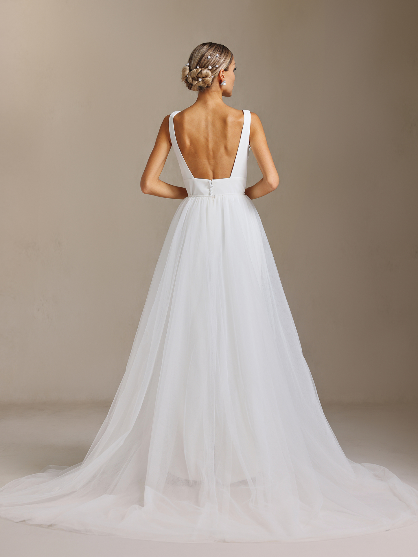 Polasa Square-neck jumpsuit, chiffon two-piece maxi wedding dress