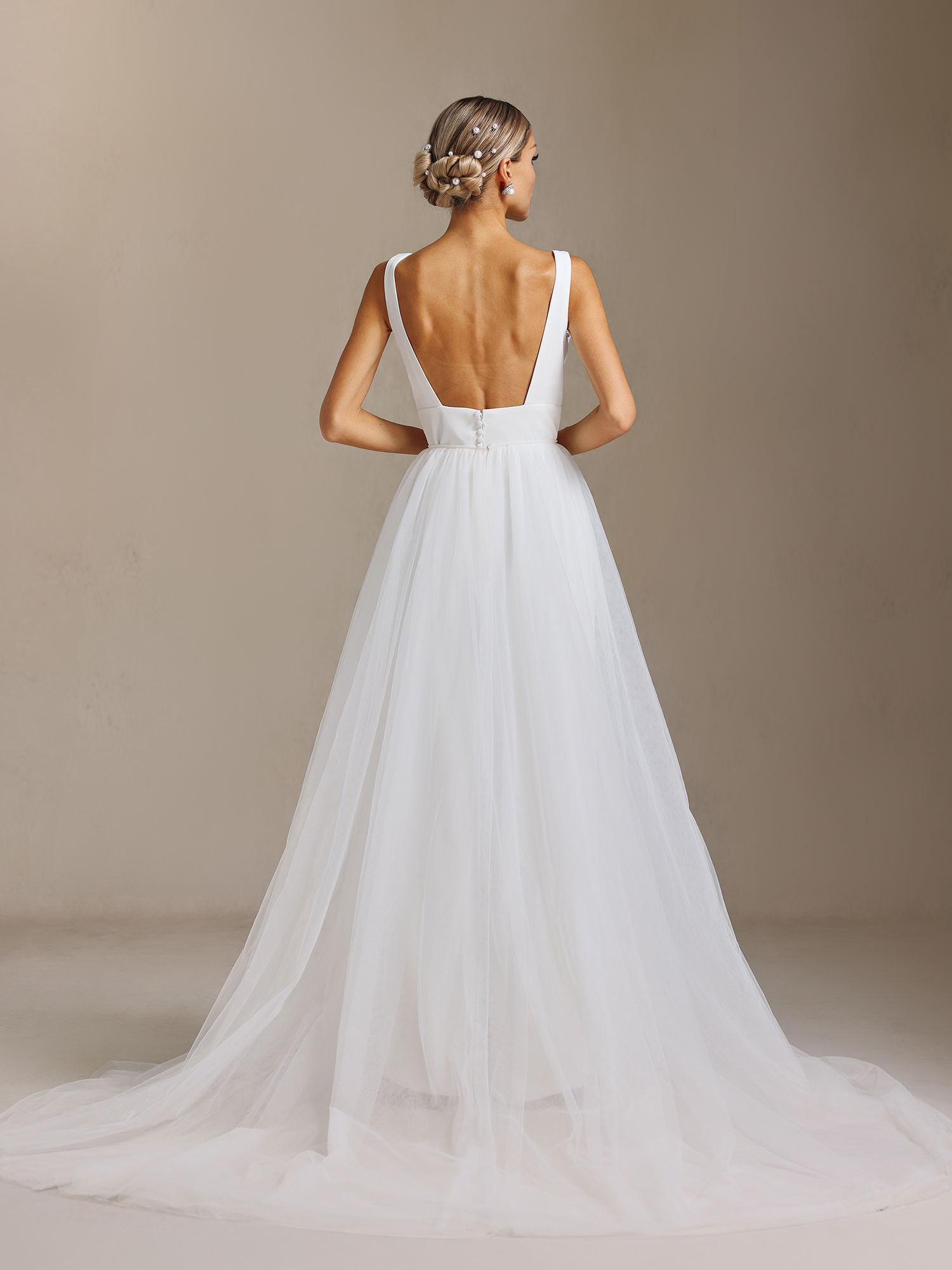 Polasa Square-neck jumpsuit, chiffon two-piece maxi wedding dress