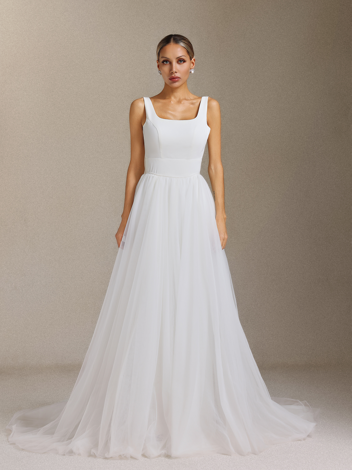 Polasa Square-neck jumpsuit, chiffon two-piece maxi wedding dress