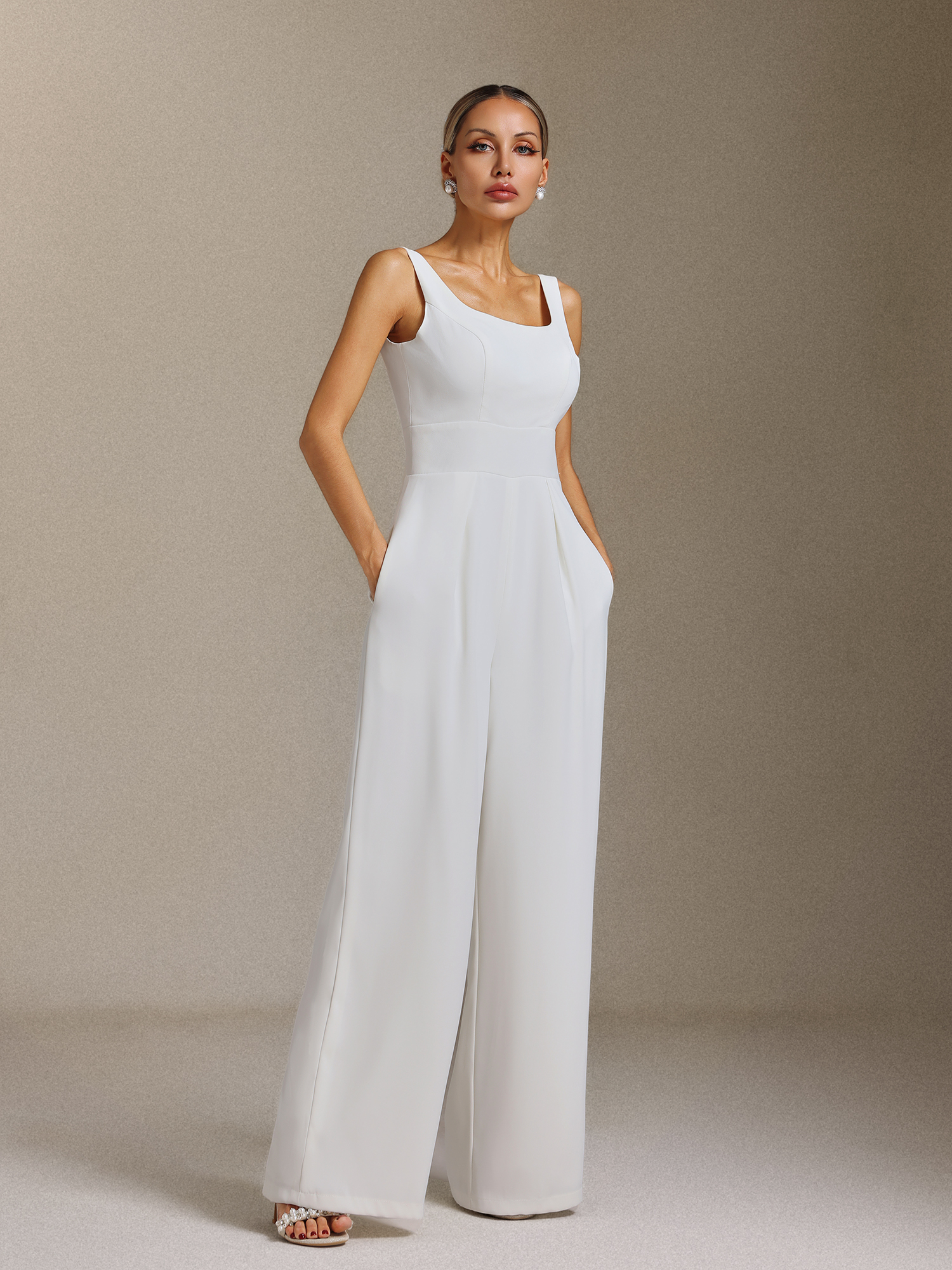 Polasa Square-neck jumpsuit, chiffon two-piece maxi wedding dress