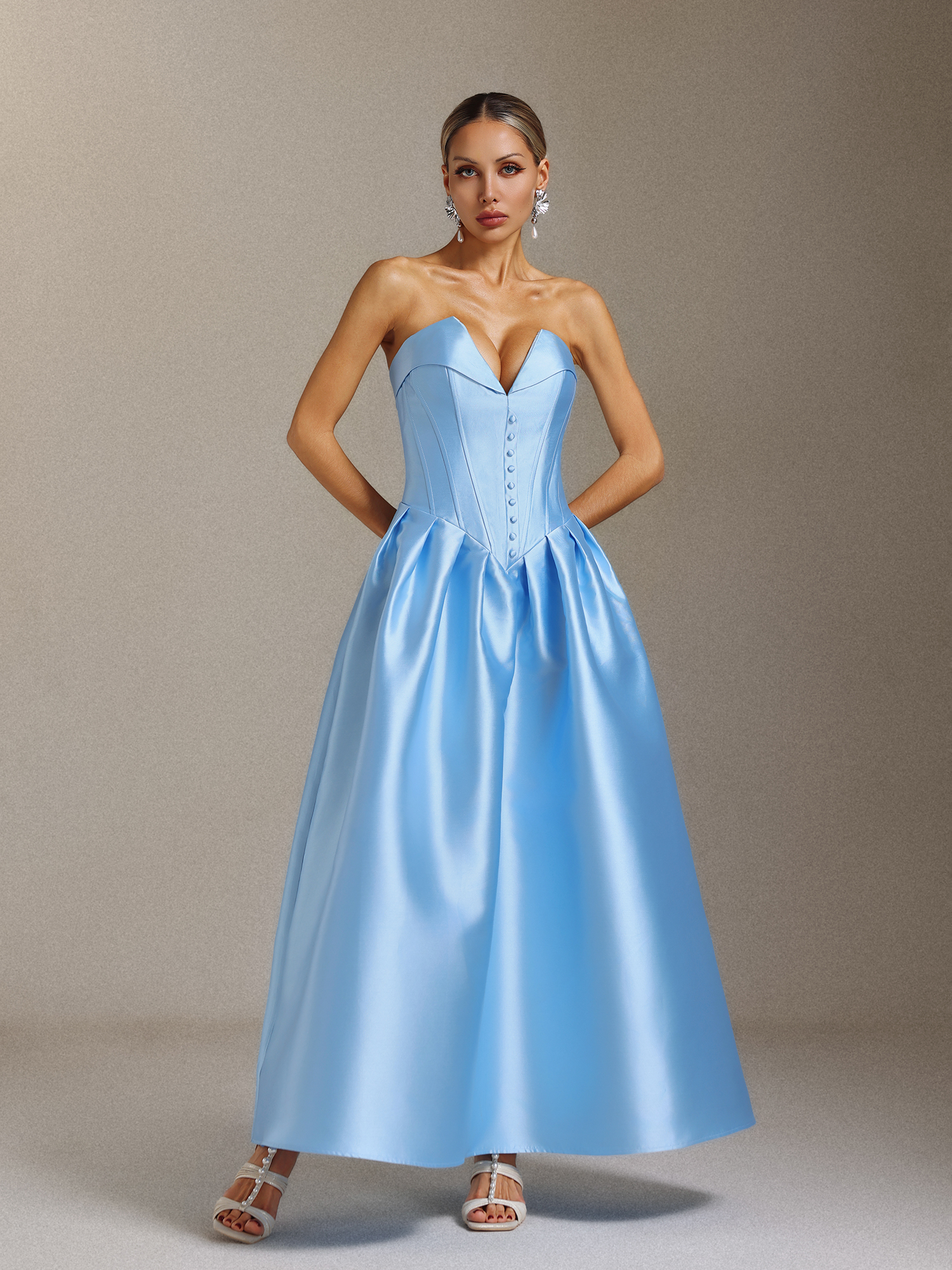 Kila Pleated V-neck strappy midi-length dress