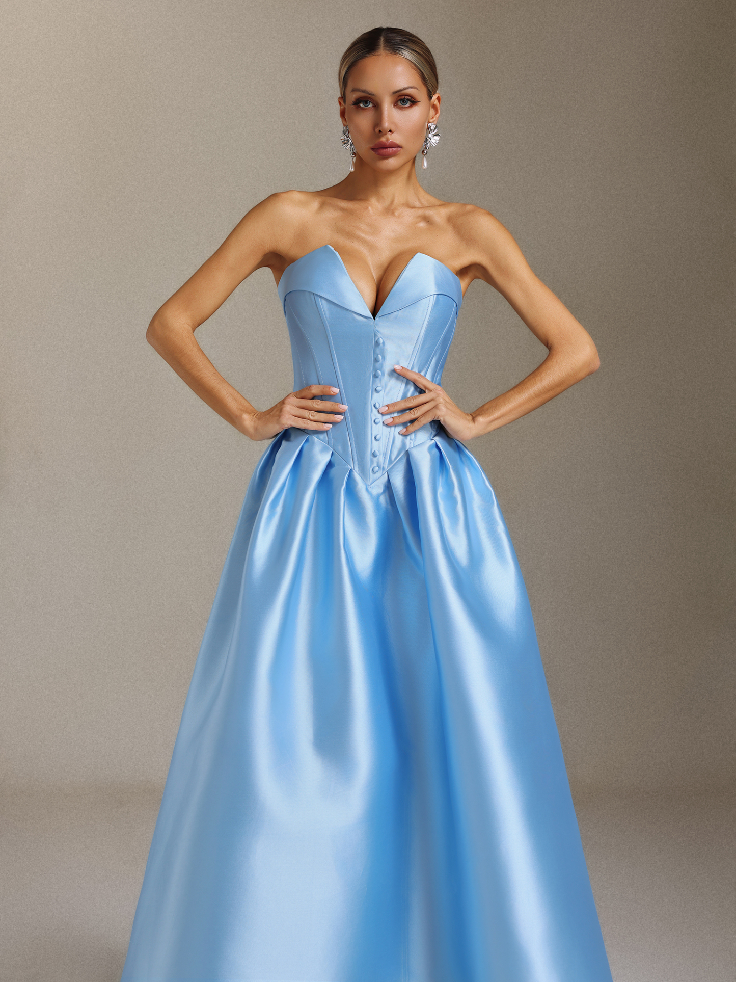 Kila Pleated V-neck strappy midi-length dress